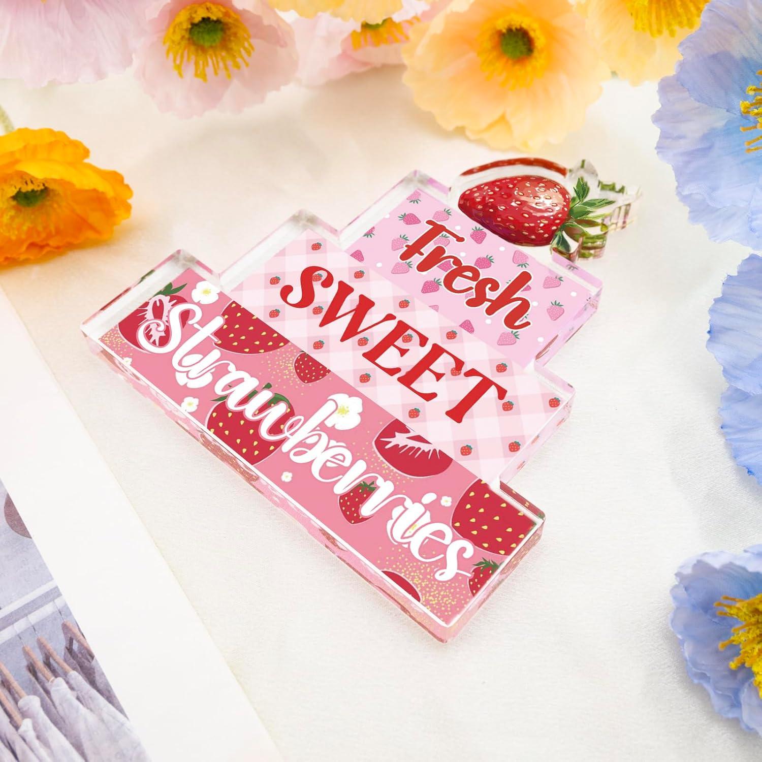 Placa Decorativa Acrílica Fresas SUDIKUB 18x17cm Rosa