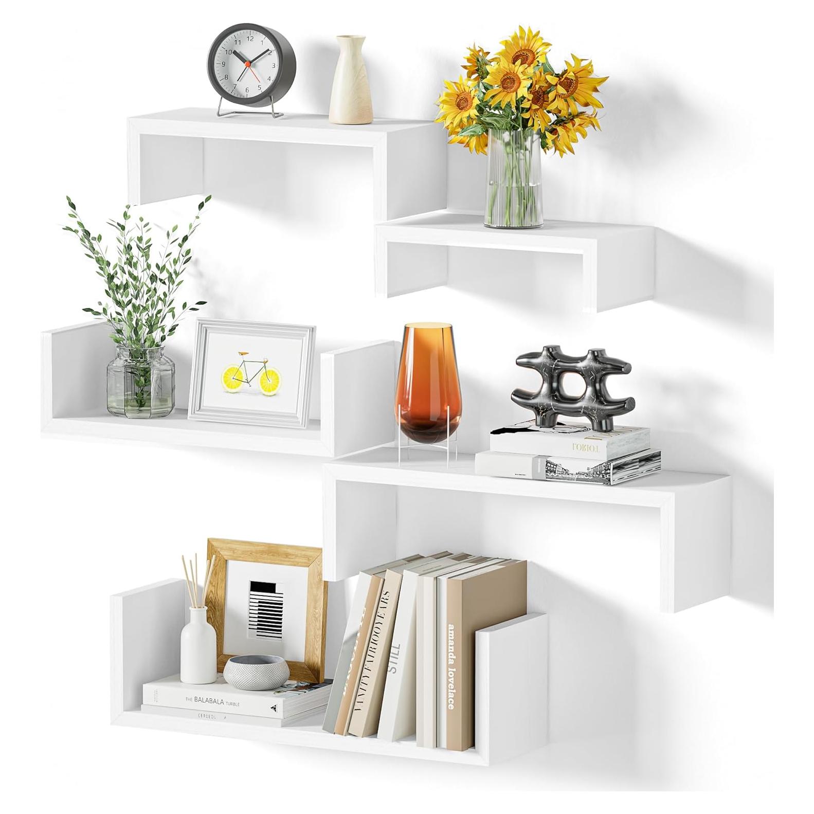 Estantes Flotantes SRIWATANA Set de 5 Madera Blanco Lavado