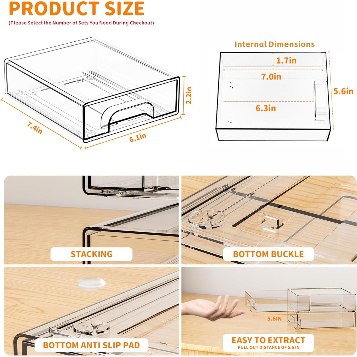 Organizador de Cajones Apilable Yieach 8 PCS Acrílico 15.5x18.8x5.6 cm