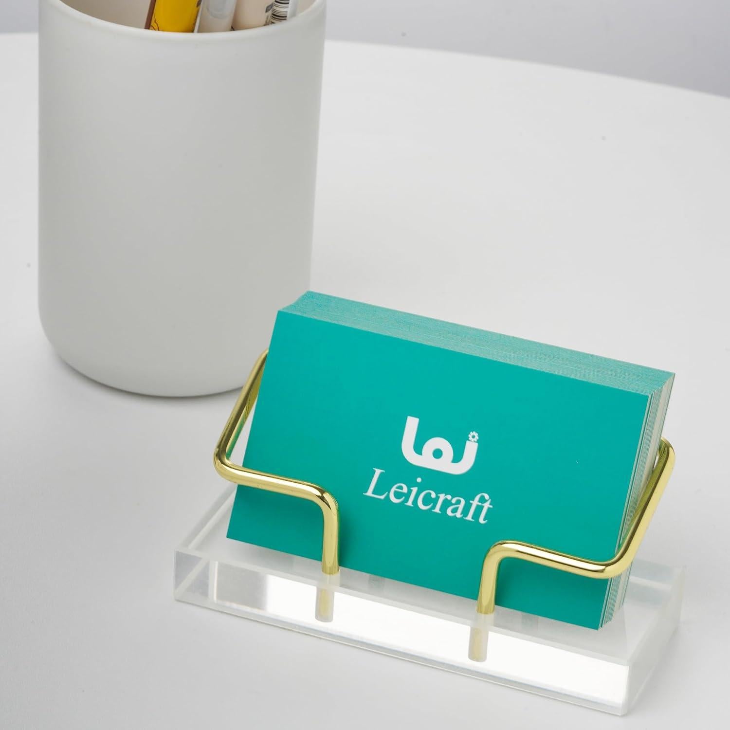 Soporte para Tarjetas de Visita Leicraft Dorado - Acrílico y Metal