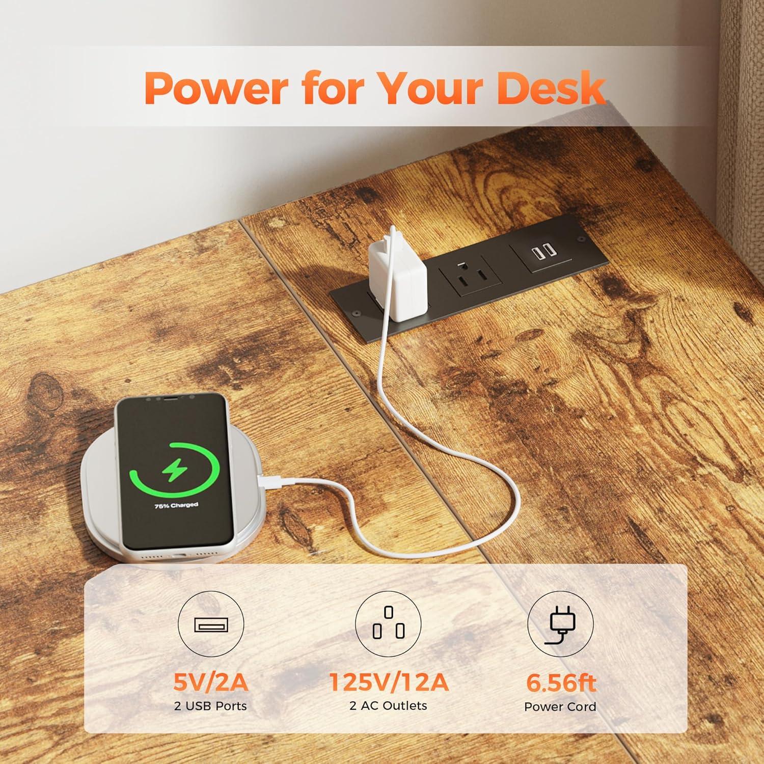 Escritorio en L Mericonia 101.6 cm con tomacorrientes y estantes