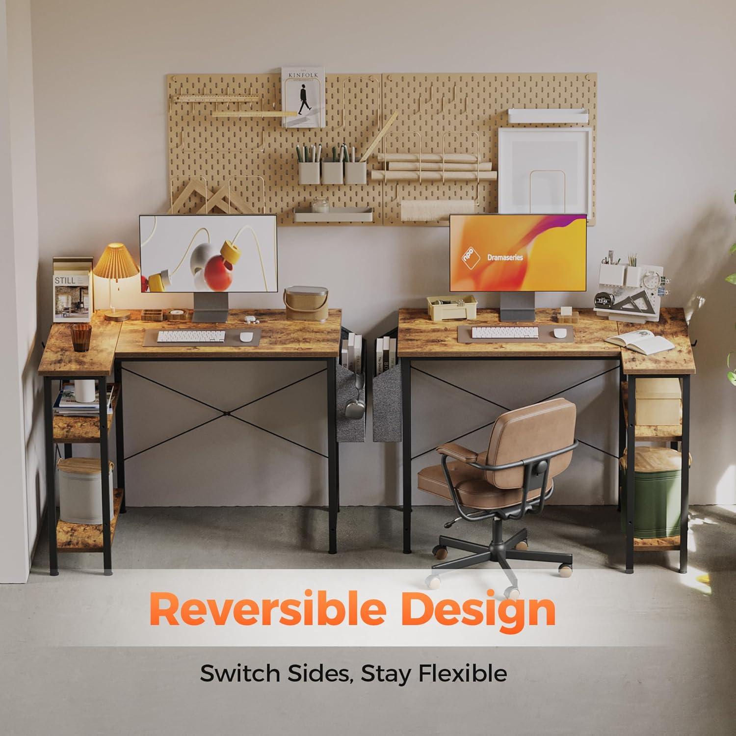 Escritorio en L Mericonia 101.6 cm con tomacorrientes y estantes