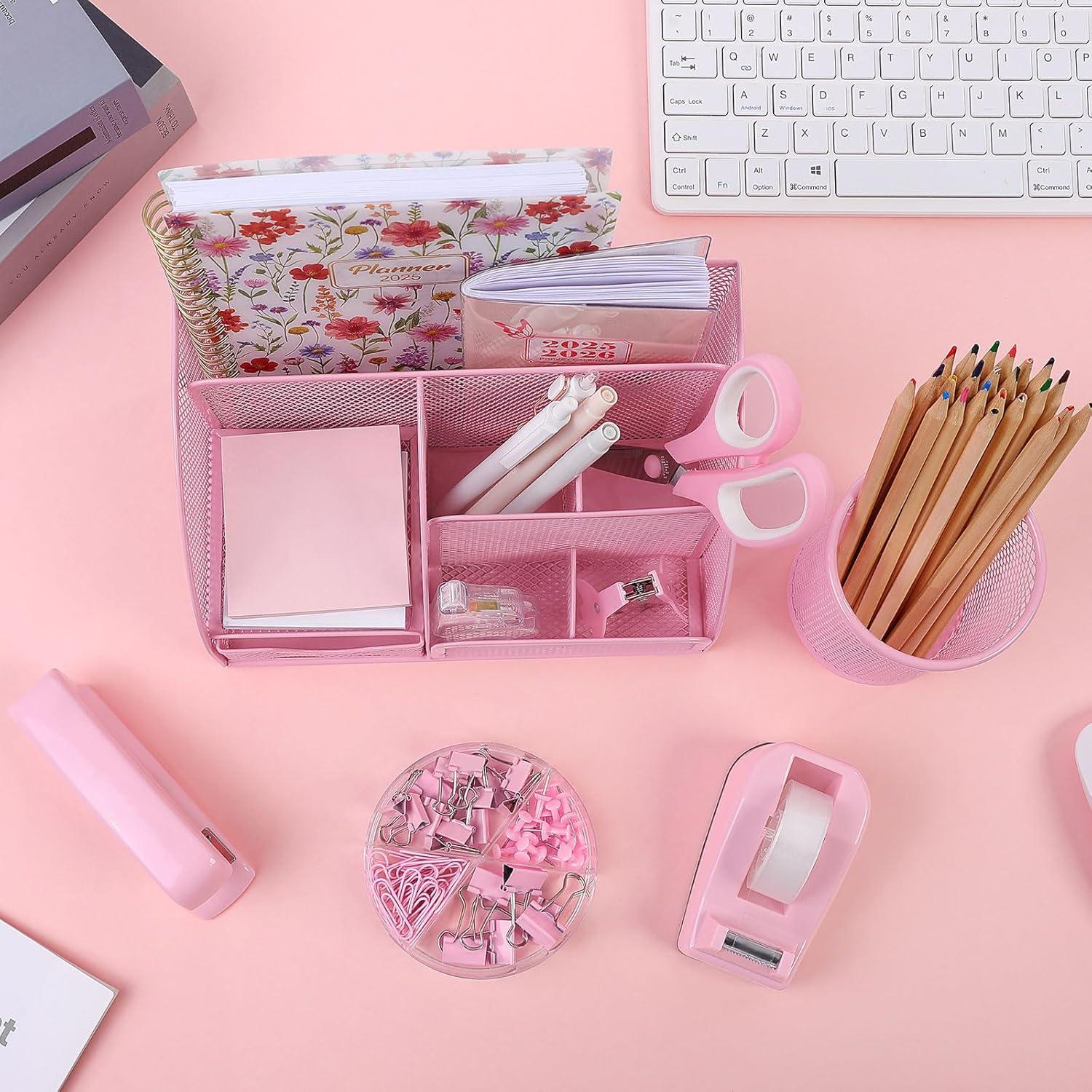 Set de Accesorios de Escritorio SKYDUE Rosa con Grapadora y Cinta