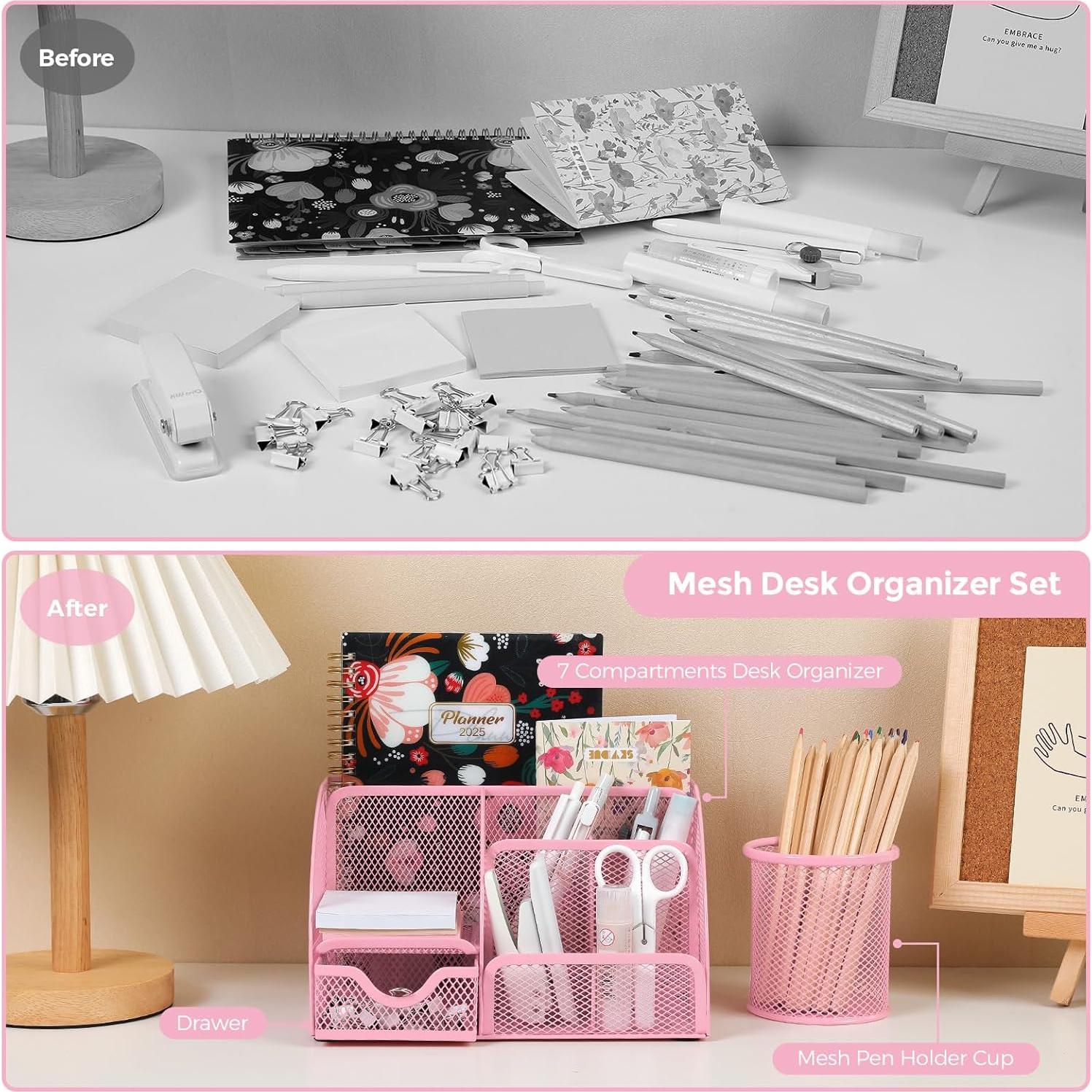 Set de Accesorios de Escritorio SKYDUE Rosa con Grapadora y Cinta