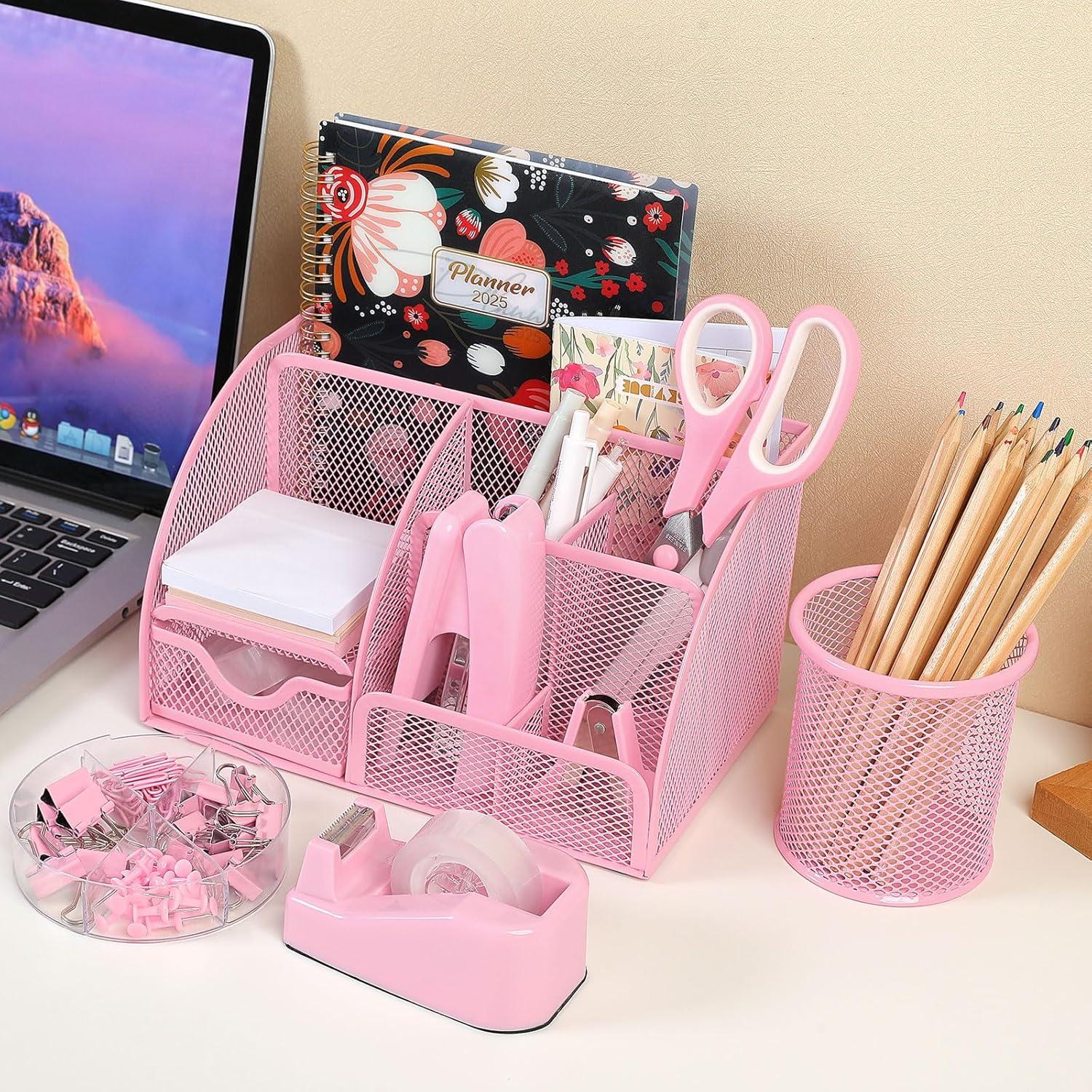 Set de Accesorios de Escritorio SKYDUE Rosa con Grapadora y Cinta