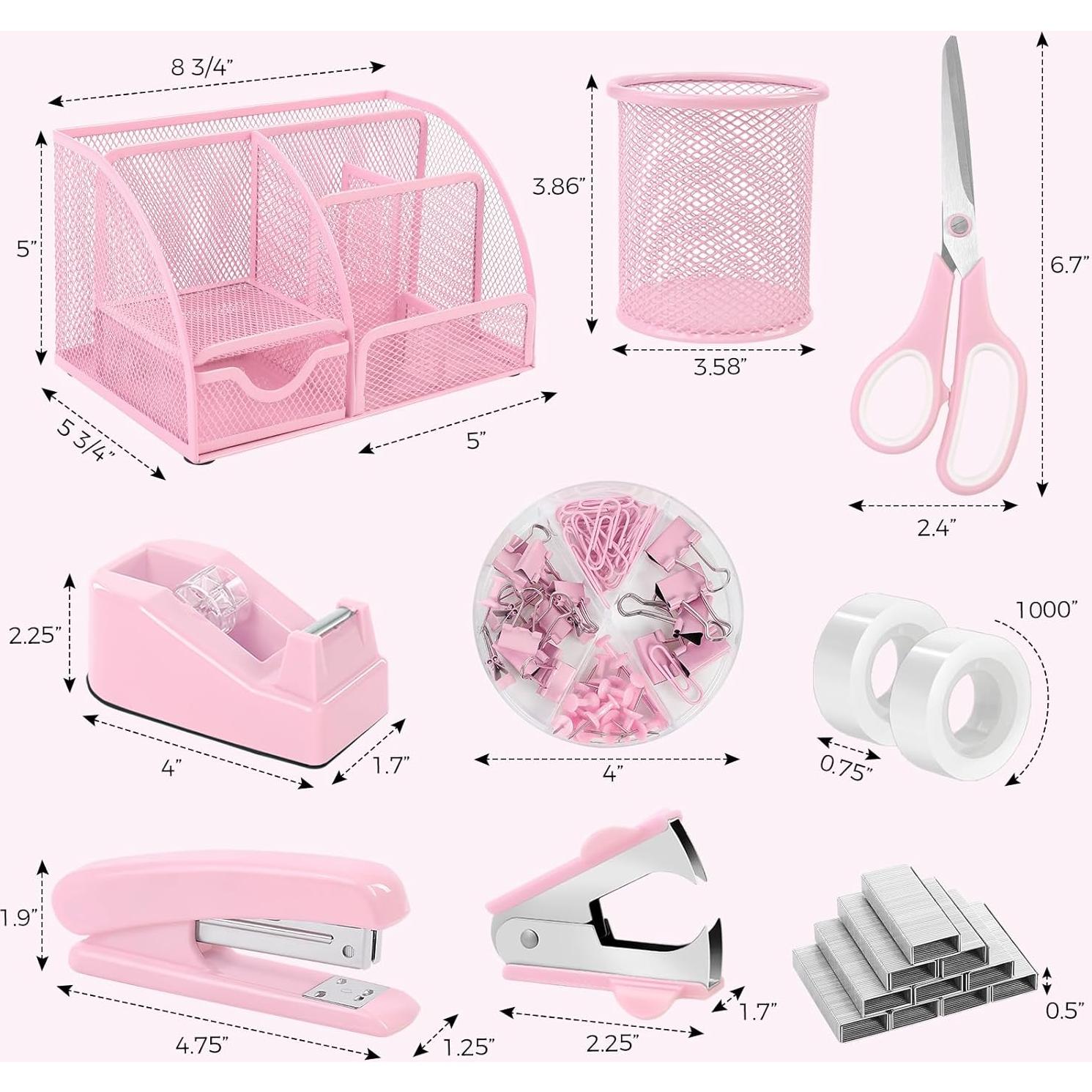 Set de Accesorios de Escritorio SKYDUE Rosa con Grapadora y Cinta