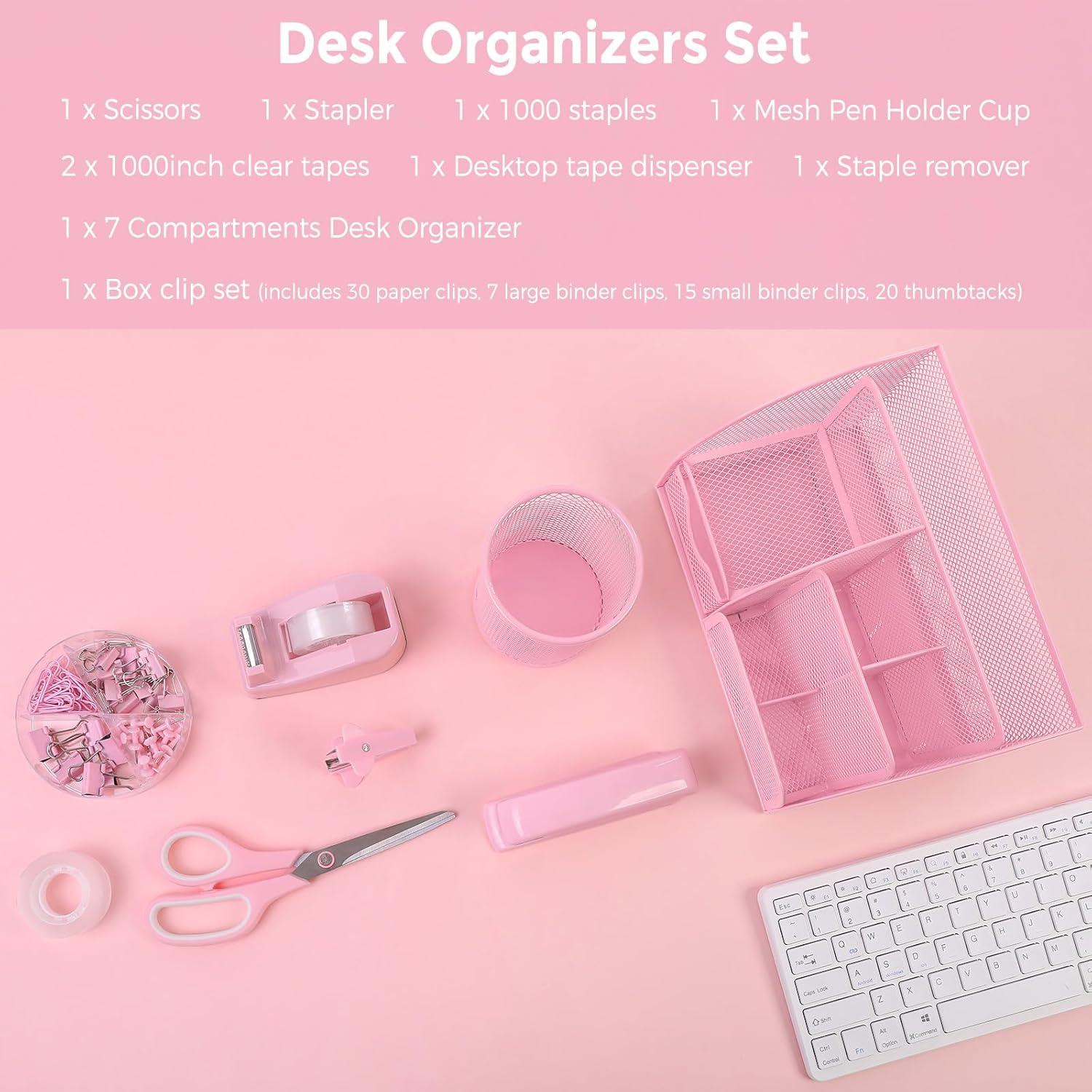 Set de Accesorios de Escritorio SKYDUE Rosa con Grapadora y Cinta