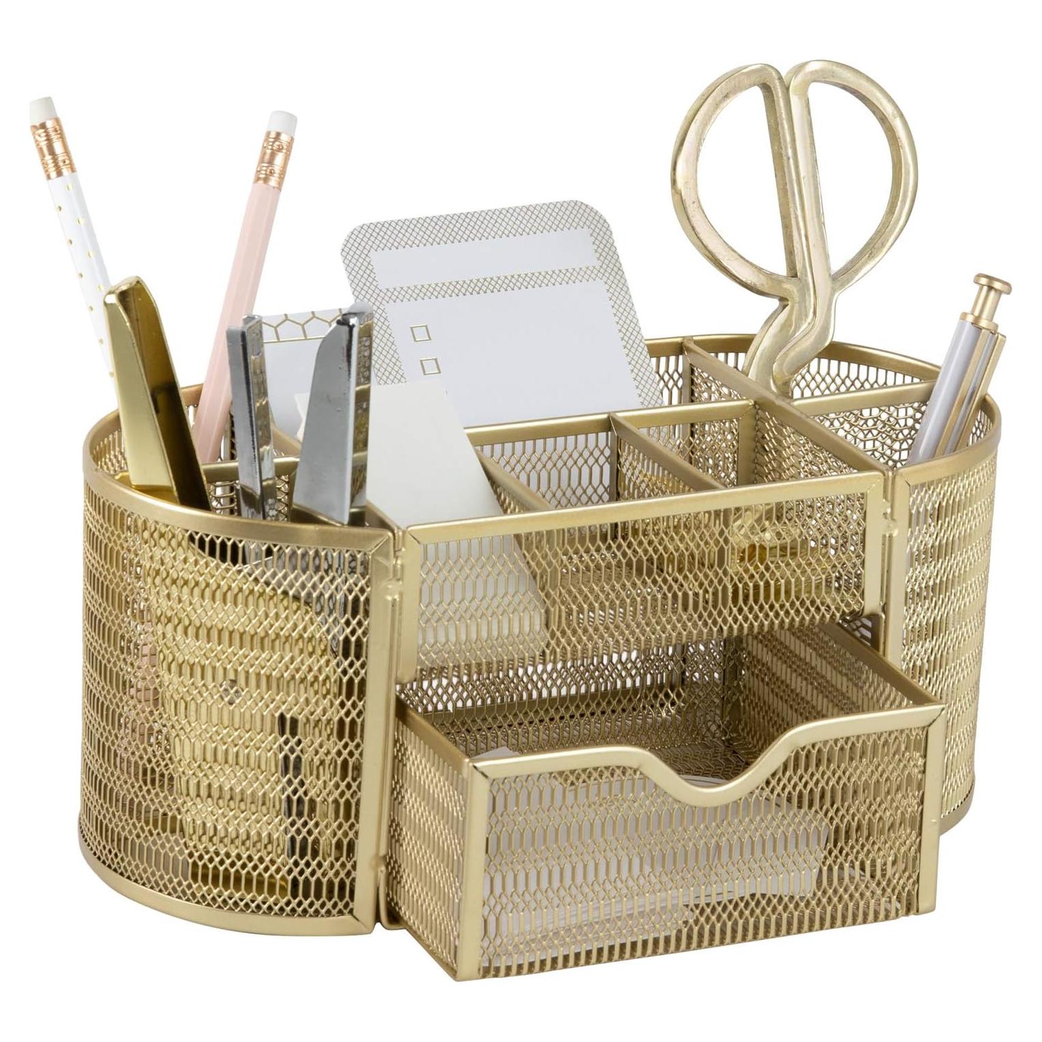 Organizador de Escritorio BLU MONACO Dorado - 8 Compartimentos