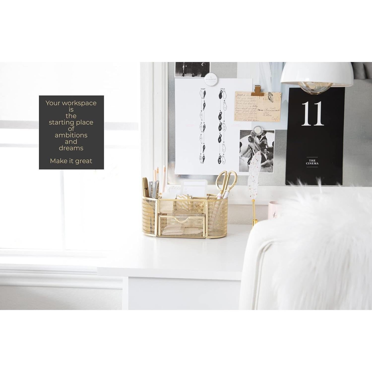 Organizador de Escritorio BLU MONACO Dorado - 8 Compartimentos