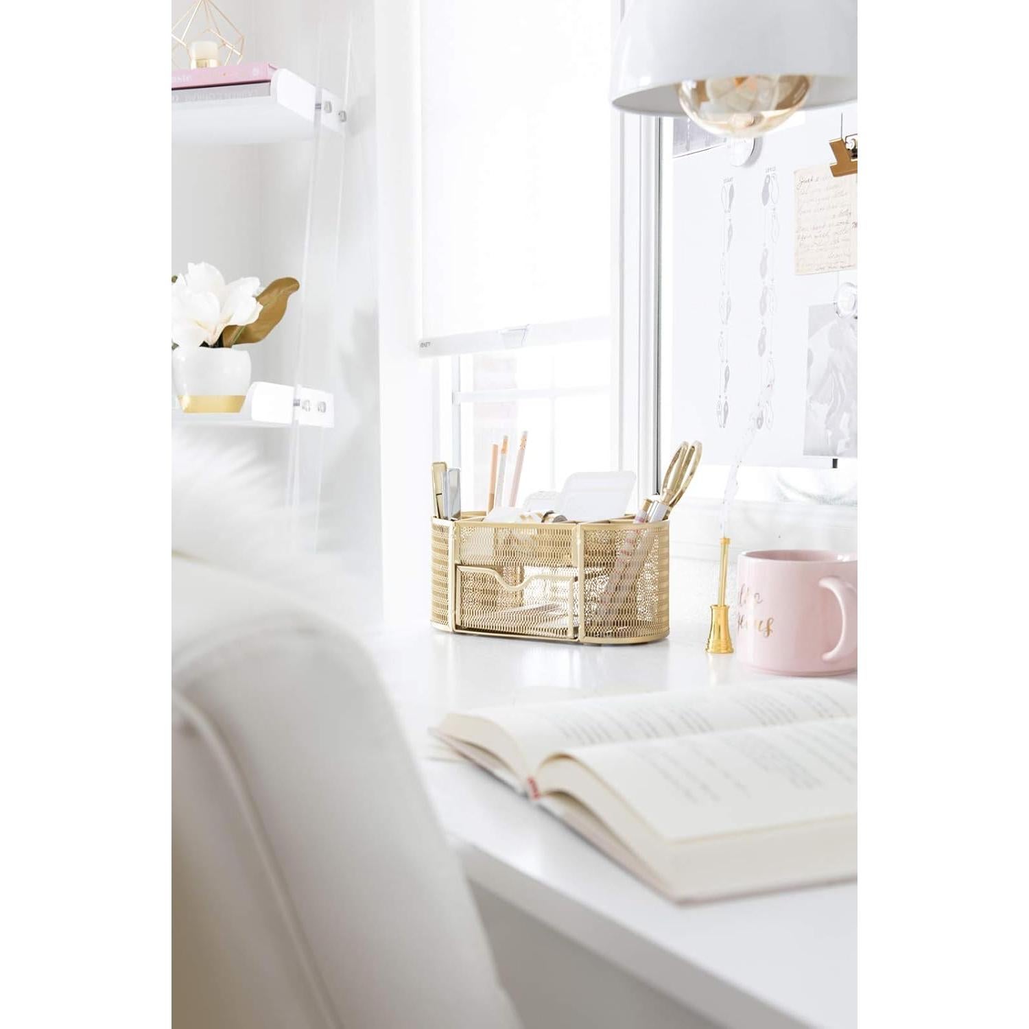 Organizador de Escritorio BLU MONACO Dorado - 8 Compartimentos