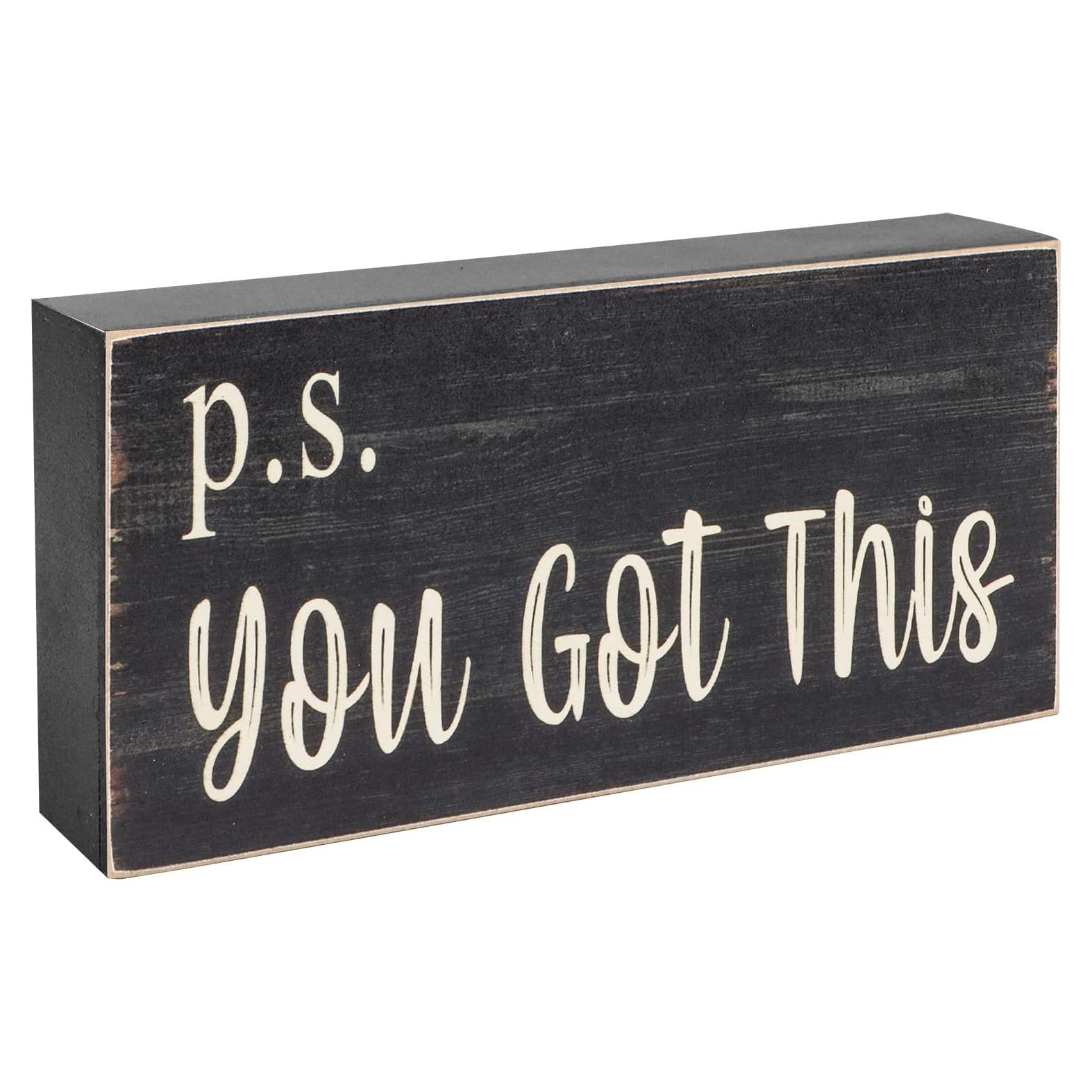 Cartel Motivacional Esur P.S. Tú Puedes - Decoración Negra 20x10 cm