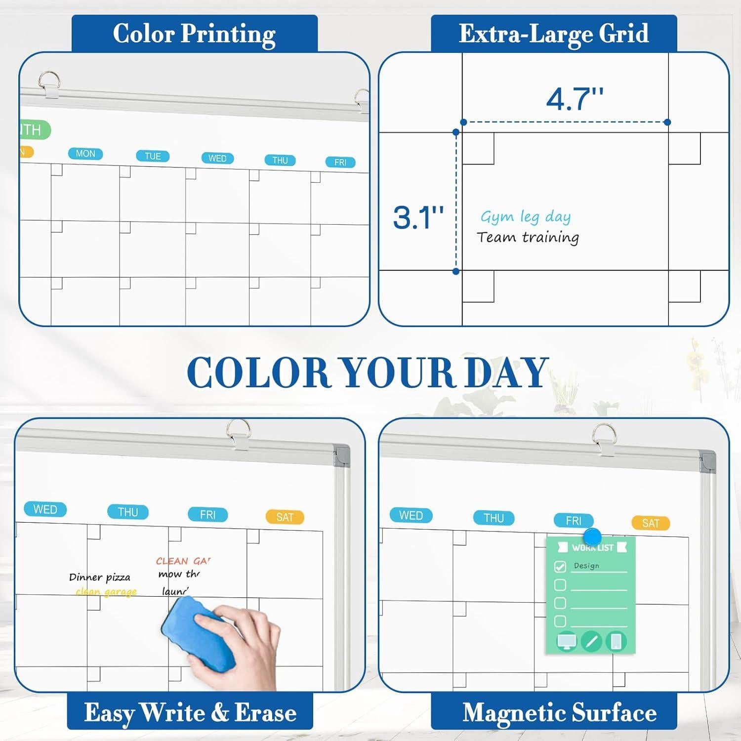 Calendario de Pizarra Blanca Doble Cara WALGLASS 91x61 cm