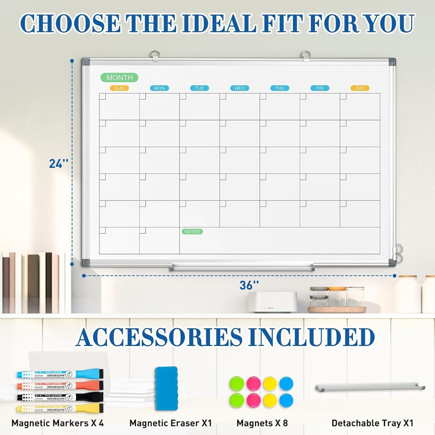 Calendario de Pizarra Blanca Doble Cara WALGLASS 91x61 cm