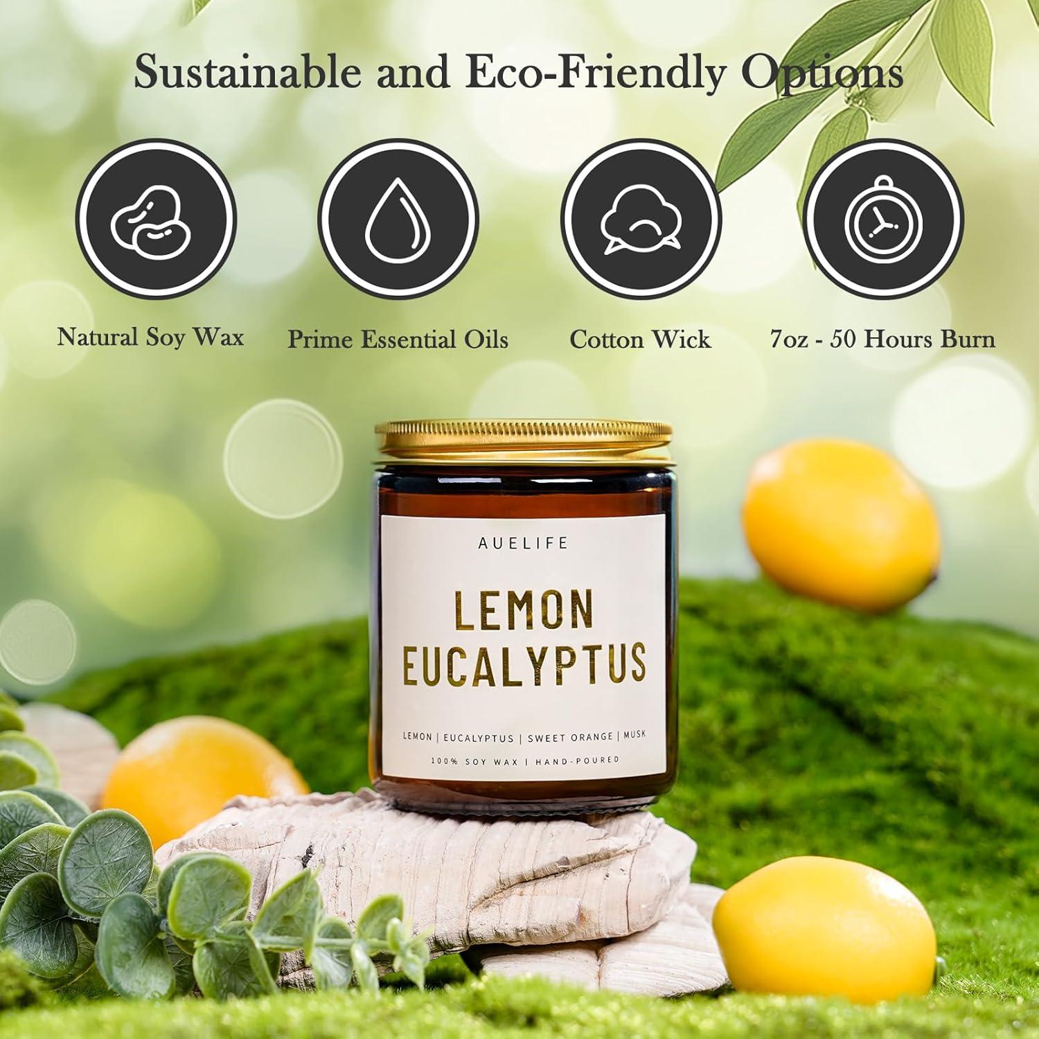 Juego de 4 Velas Aromáticas Auelife - Soja, Lavanda, Eucalipto, Sándalo, Pachulí