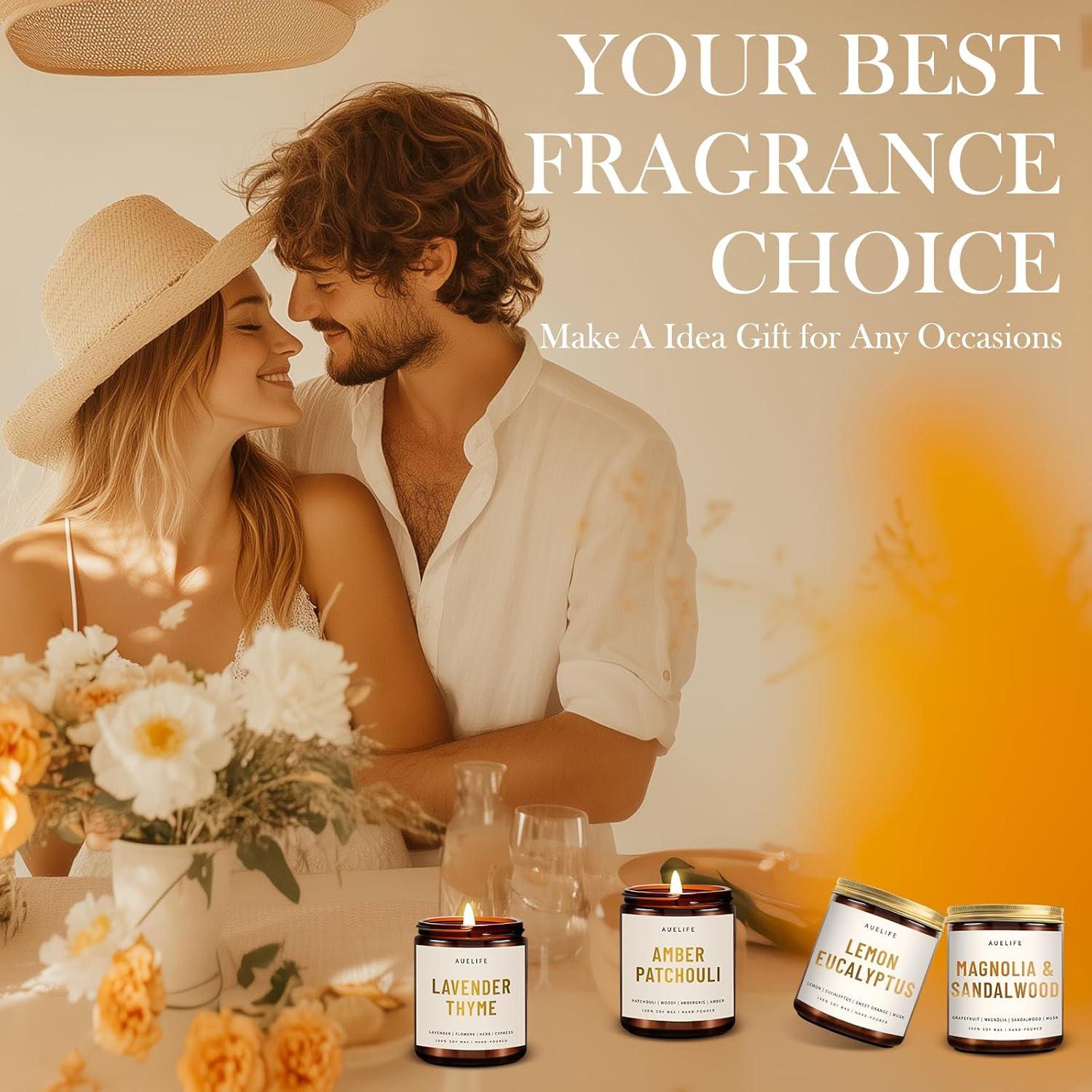 Juego de 4 Velas Aromáticas Auelife - Soja, Lavanda, Eucalipto, Sándalo, Pachulí