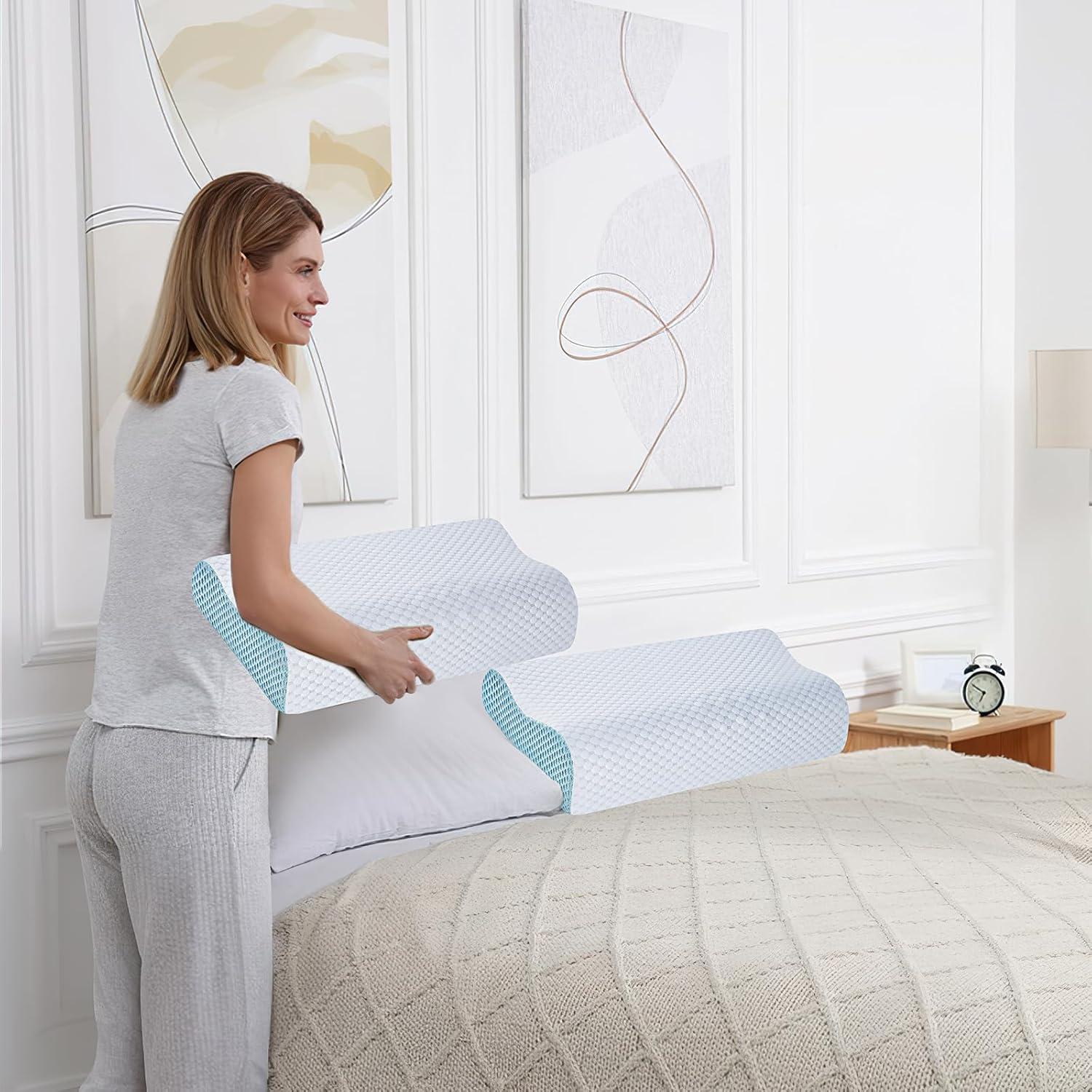 Almohadas de Cuello Espuma de Memoria BEDCOOL 2 Pack Azul