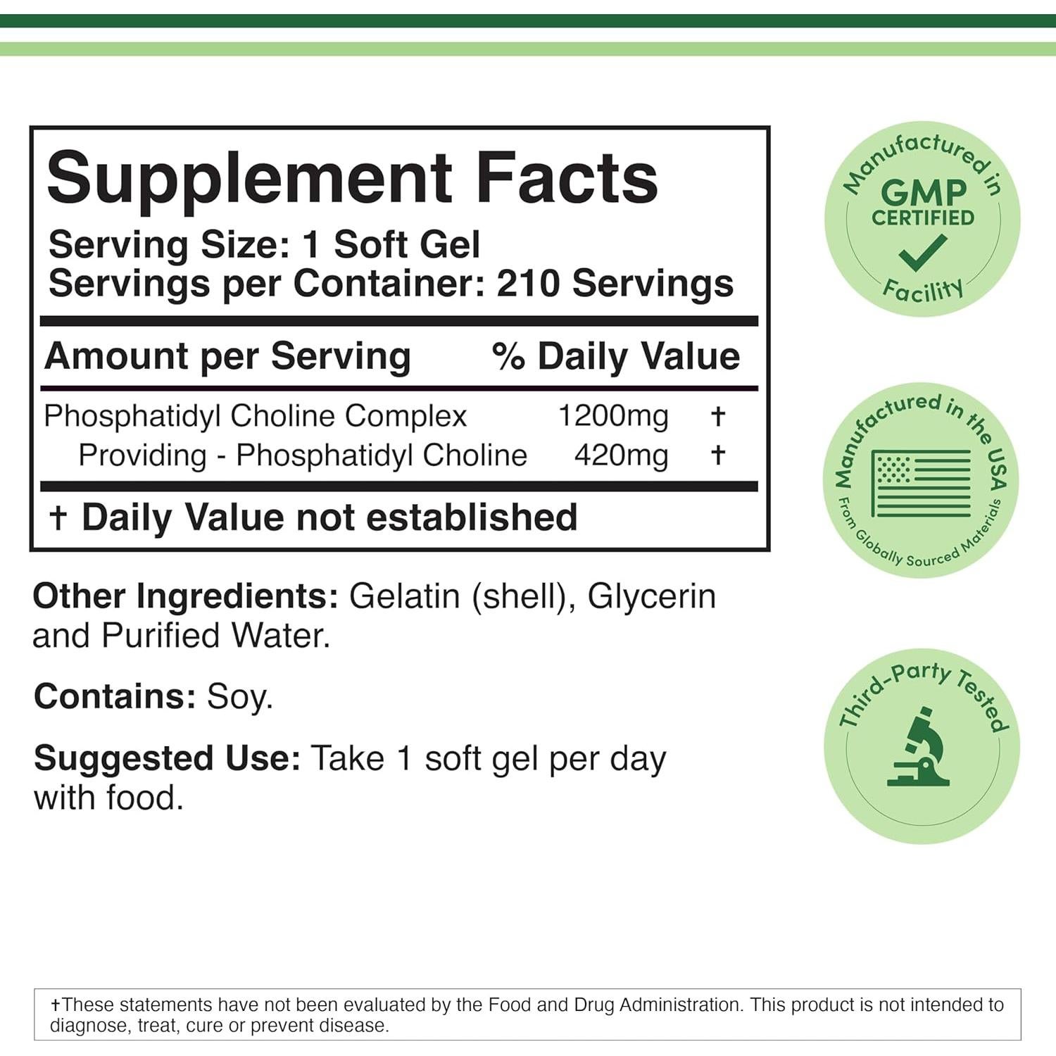 Fosfatidilcolina 1200mg 210 Gelatinas Blandas Double Wood