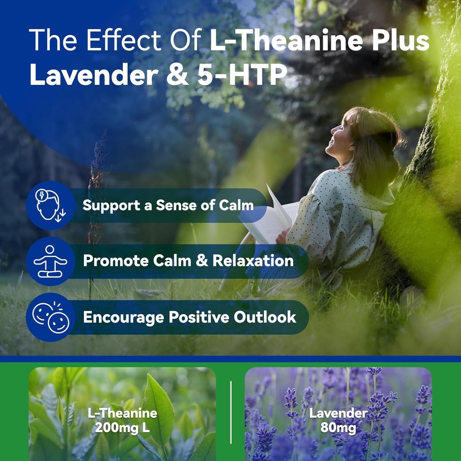 Suplemento L-Teanina 200mg + Magnesio + 5-HTP + Melatonina - 60 Cápsulas