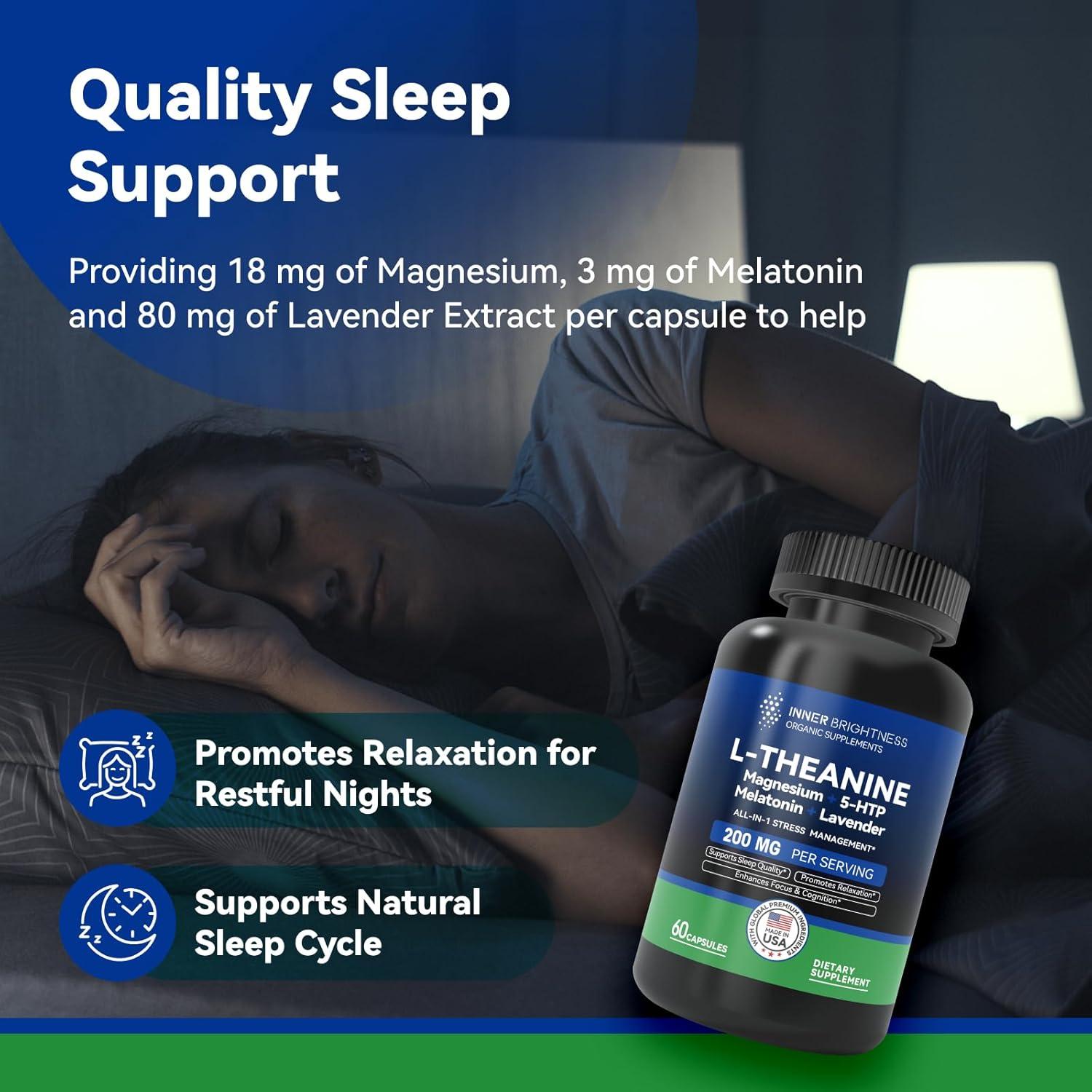 Suplemento L-Teanina 200mg + Magnesio + 5-HTP + Melatonina - 60 Cápsulas