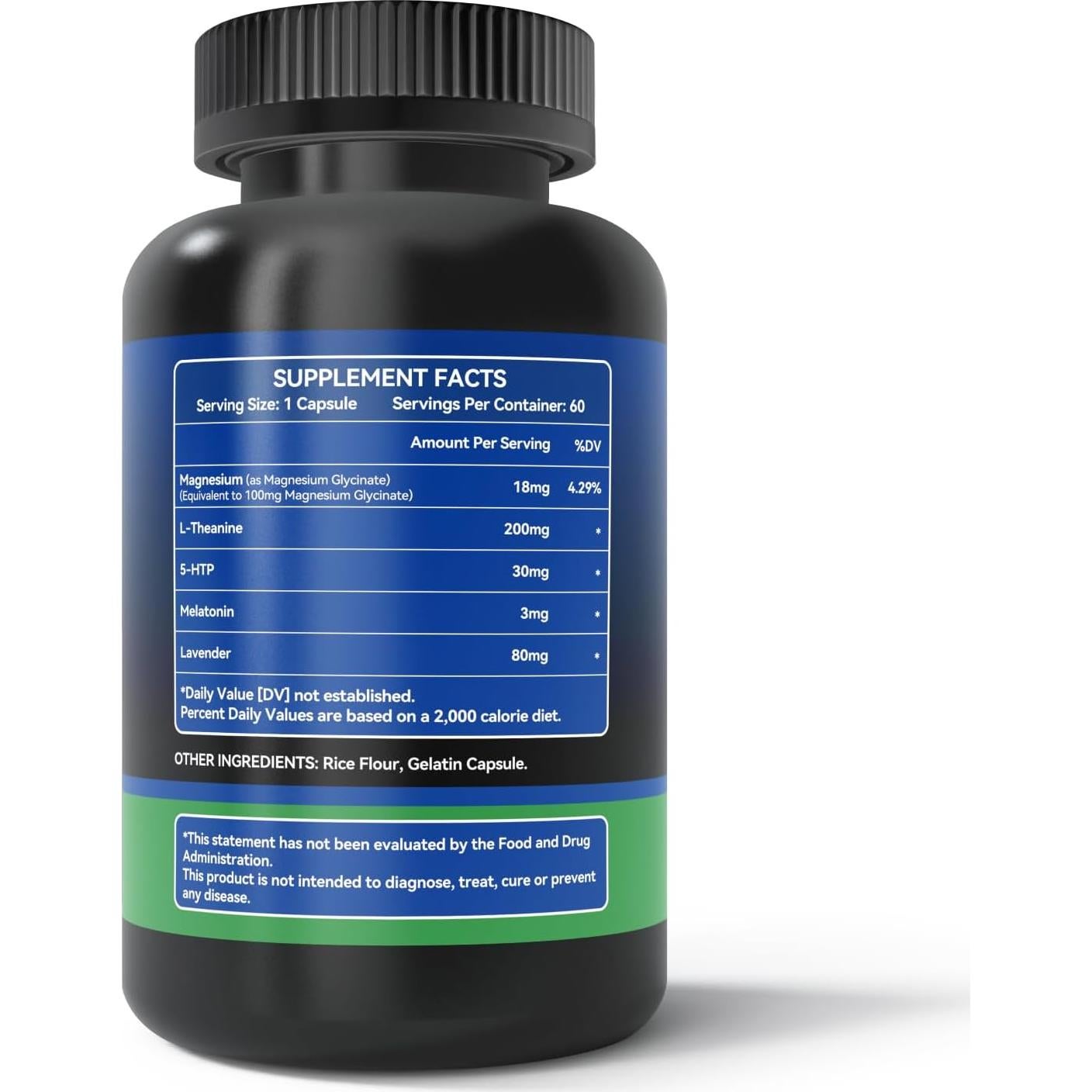 Suplemento L-Teanina 200mg + Magnesio + 5-HTP + Melatonina - 60 Cápsulas