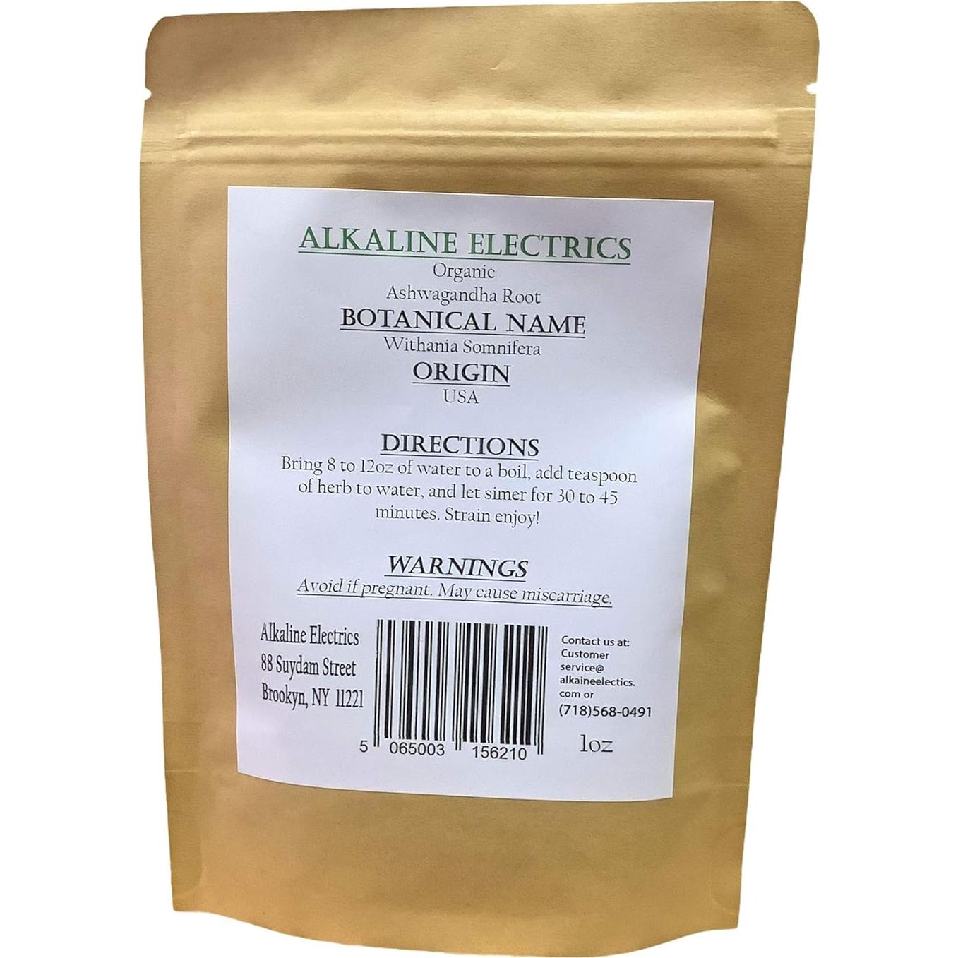 Raíz de Ashwagandha Orgánica Alkaline Electrics 28.35g