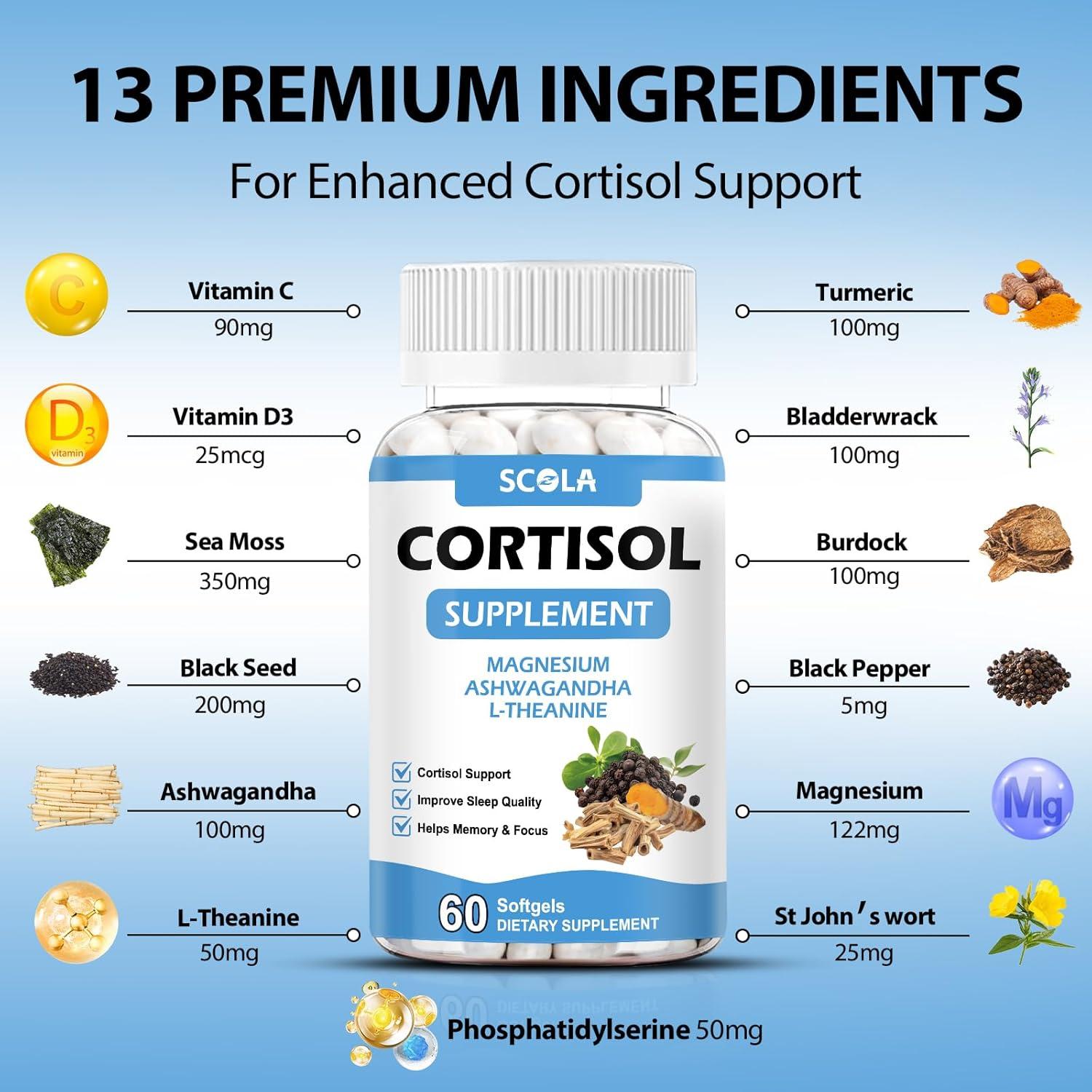 Suplemento de Cortisol SCOLA 60 Gelatinas con Magnesio y Ashwagandha