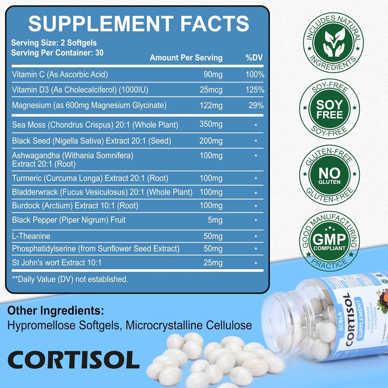 Suplemento de Cortisol SCOLA 60 Gelatinas con Magnesio y Ashwagandha