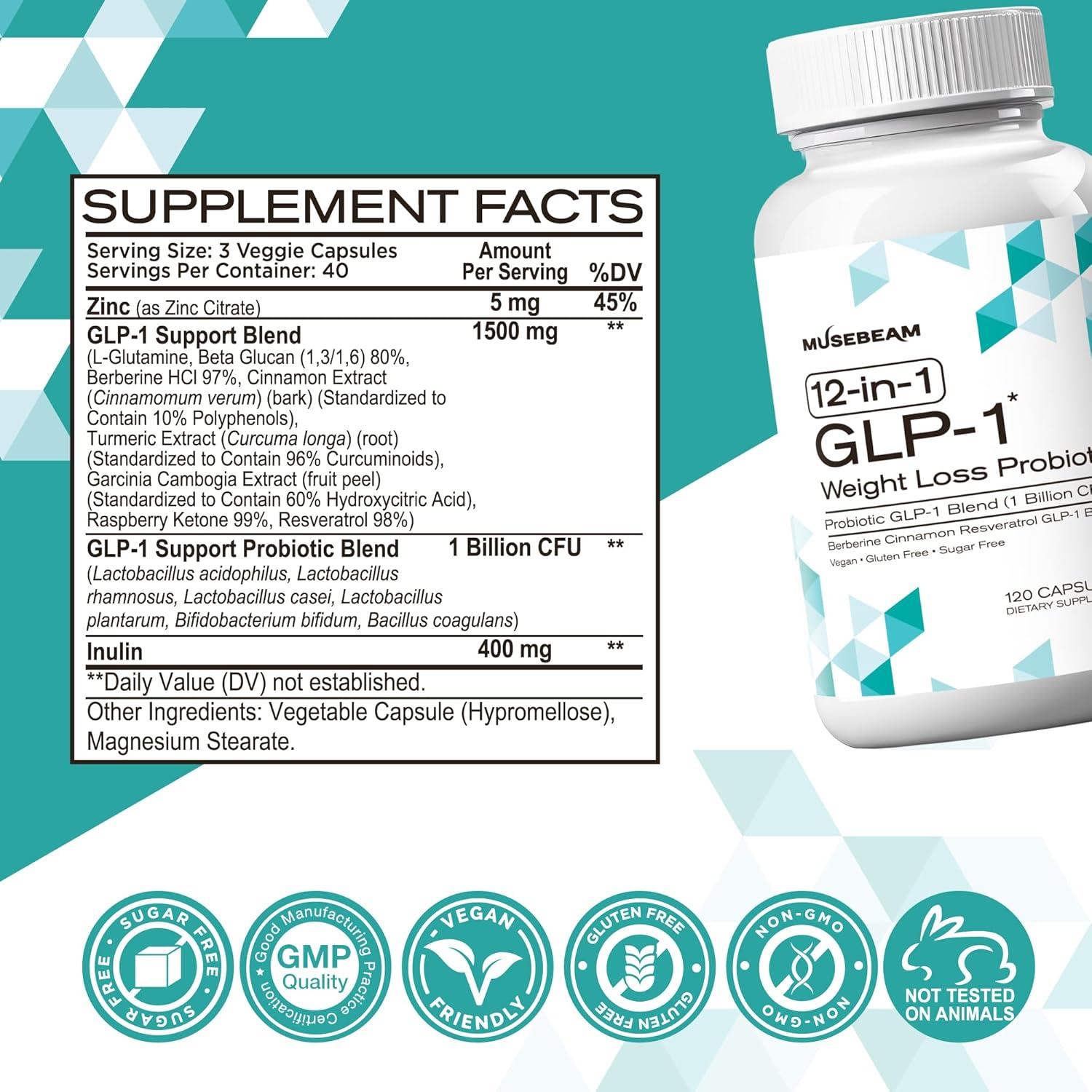 Suplemento Probiotico GLP-1 MuseBeam 120 Cápsulas Pérdida de Peso