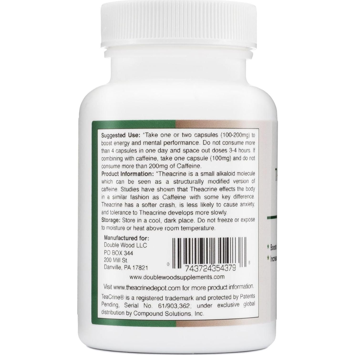 Teacrina 100 mg Double Wood 60 Cápsulas Energía y Enfoque