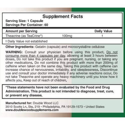 Teacrina 100 mg Double Wood 60 Cápsulas Energía y Enfoque
