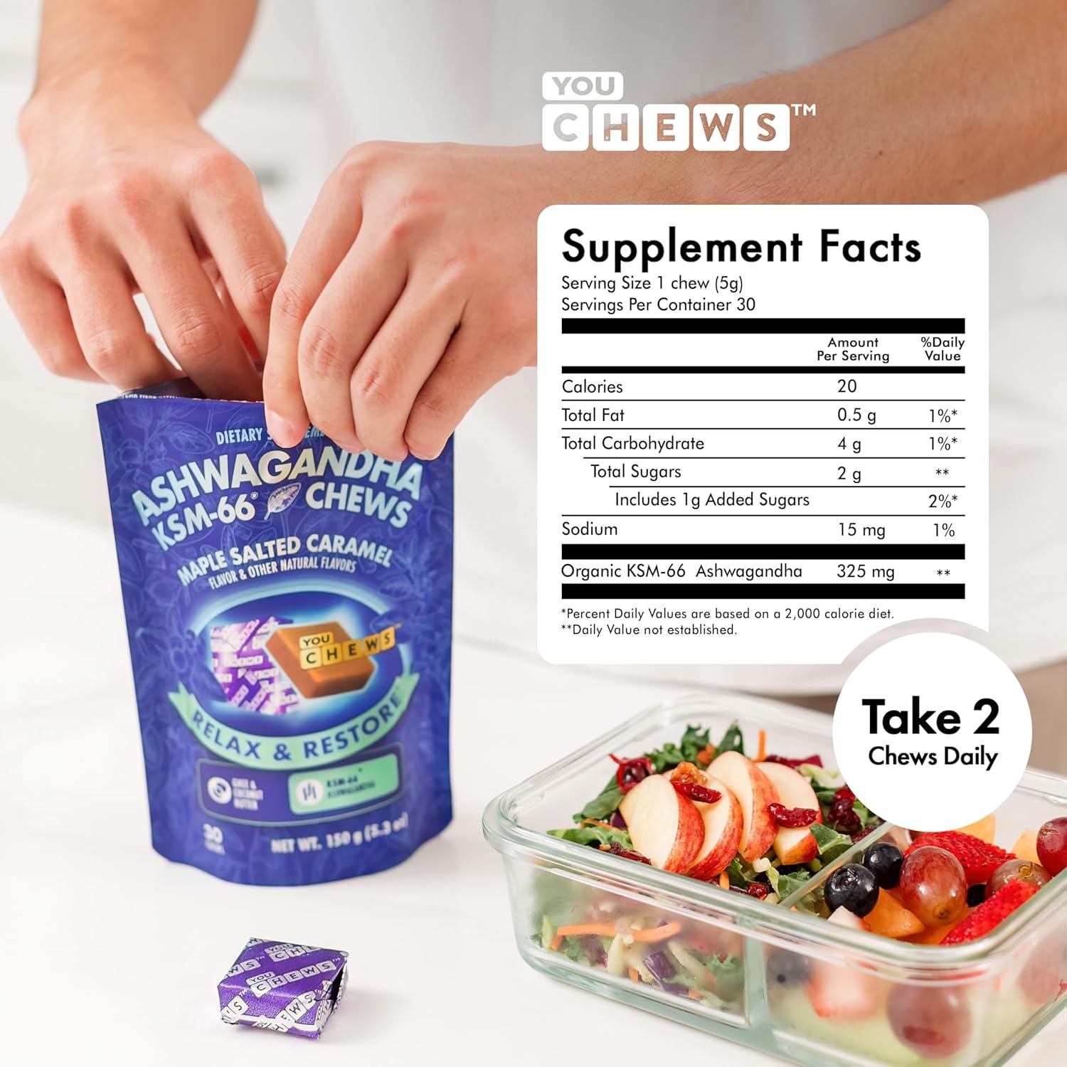 Caramelos de Ashwagandha KSM-66 YouChews 30 Unidades Sabor Caramelo