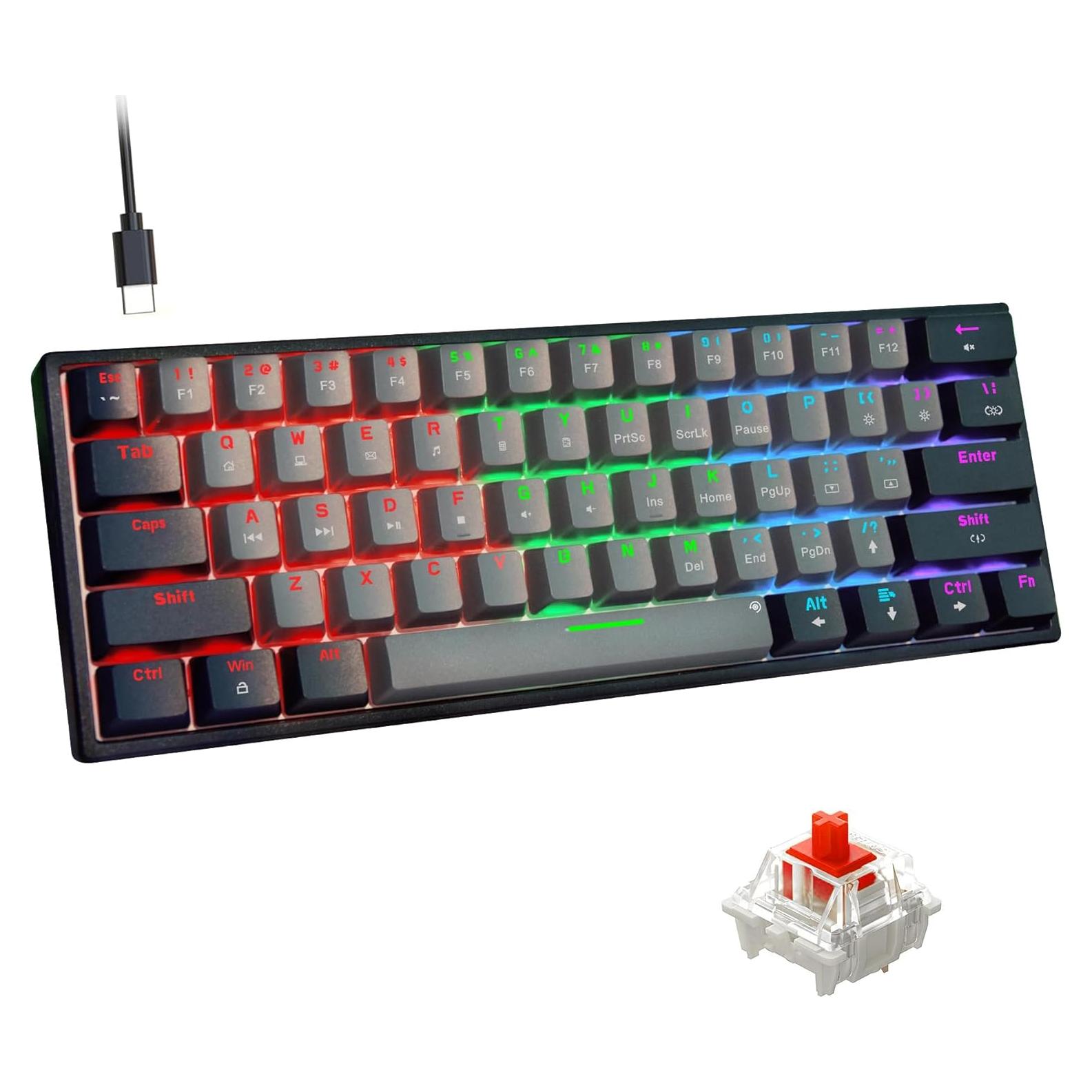 Teclado Mecánico Snupurdiri 60% Rojos Retroiluminado LED