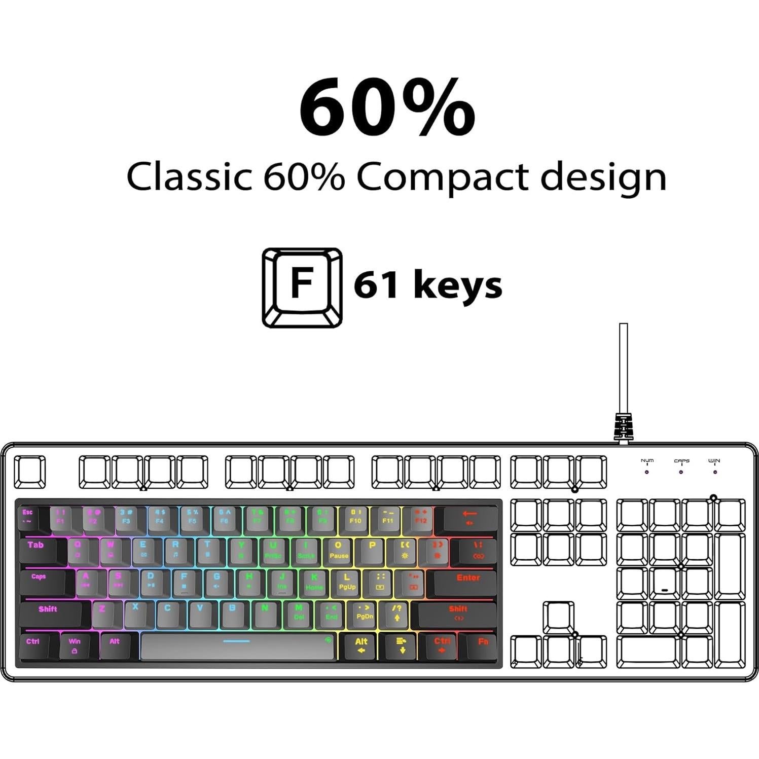 Teclado Mecánico Snupurdiri 60% Rojos Retroiluminado LED