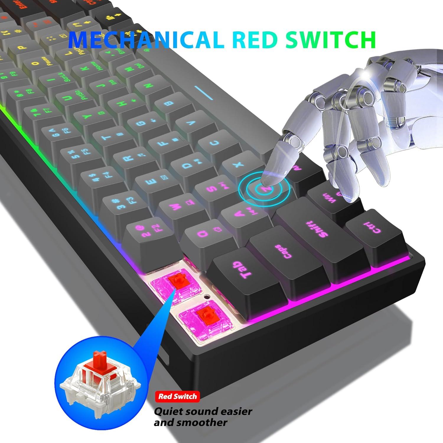 Teclado Mecánico Snupurdiri 60% Rojos Retroiluminado LED