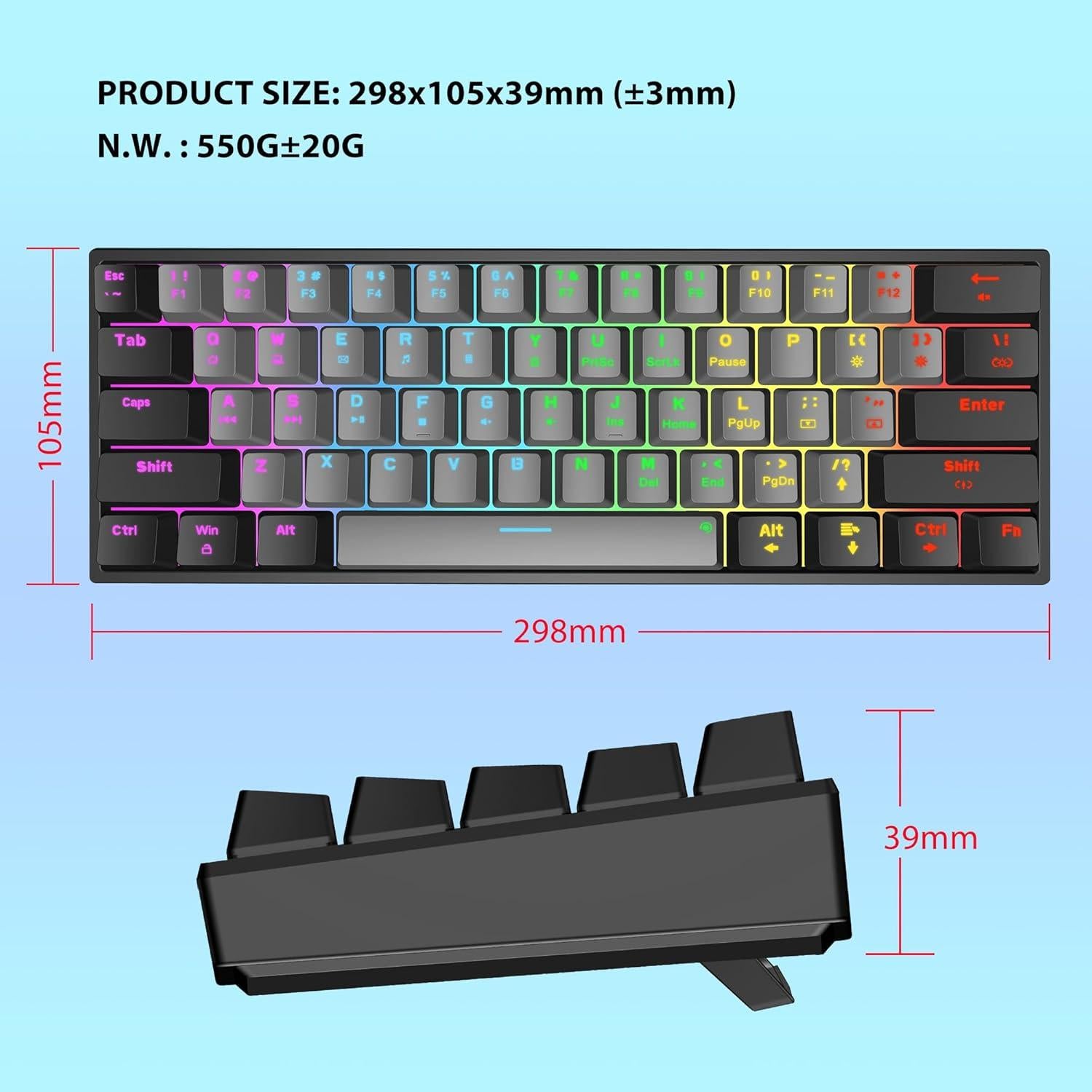 Teclado Mecánico Snupurdiri 60% Rojos Retroiluminado LED