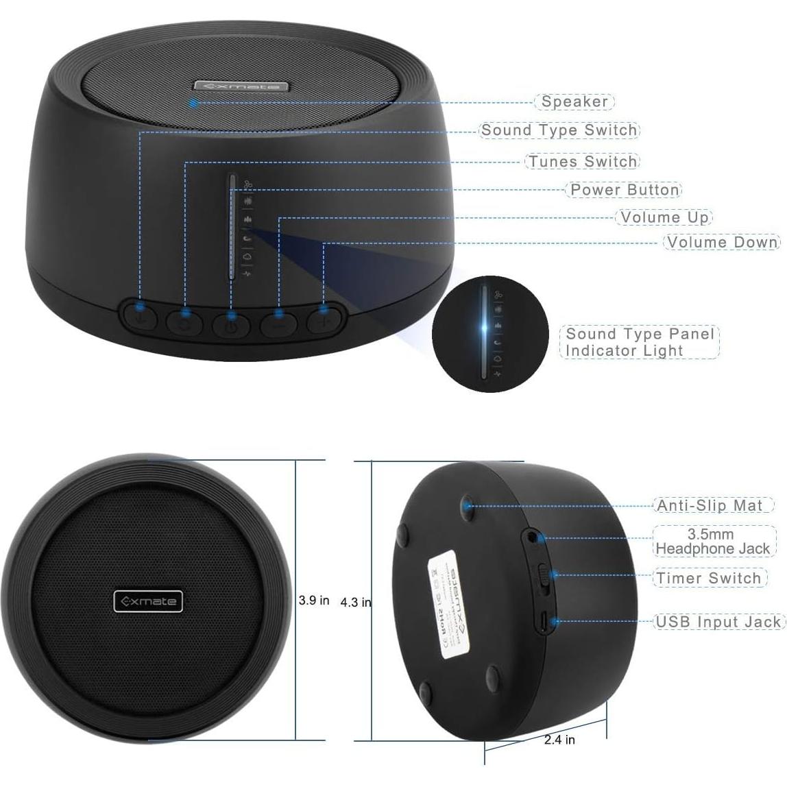 Máquina de Sonido Exmate para Dormir con 30 Sonidos Relajantes