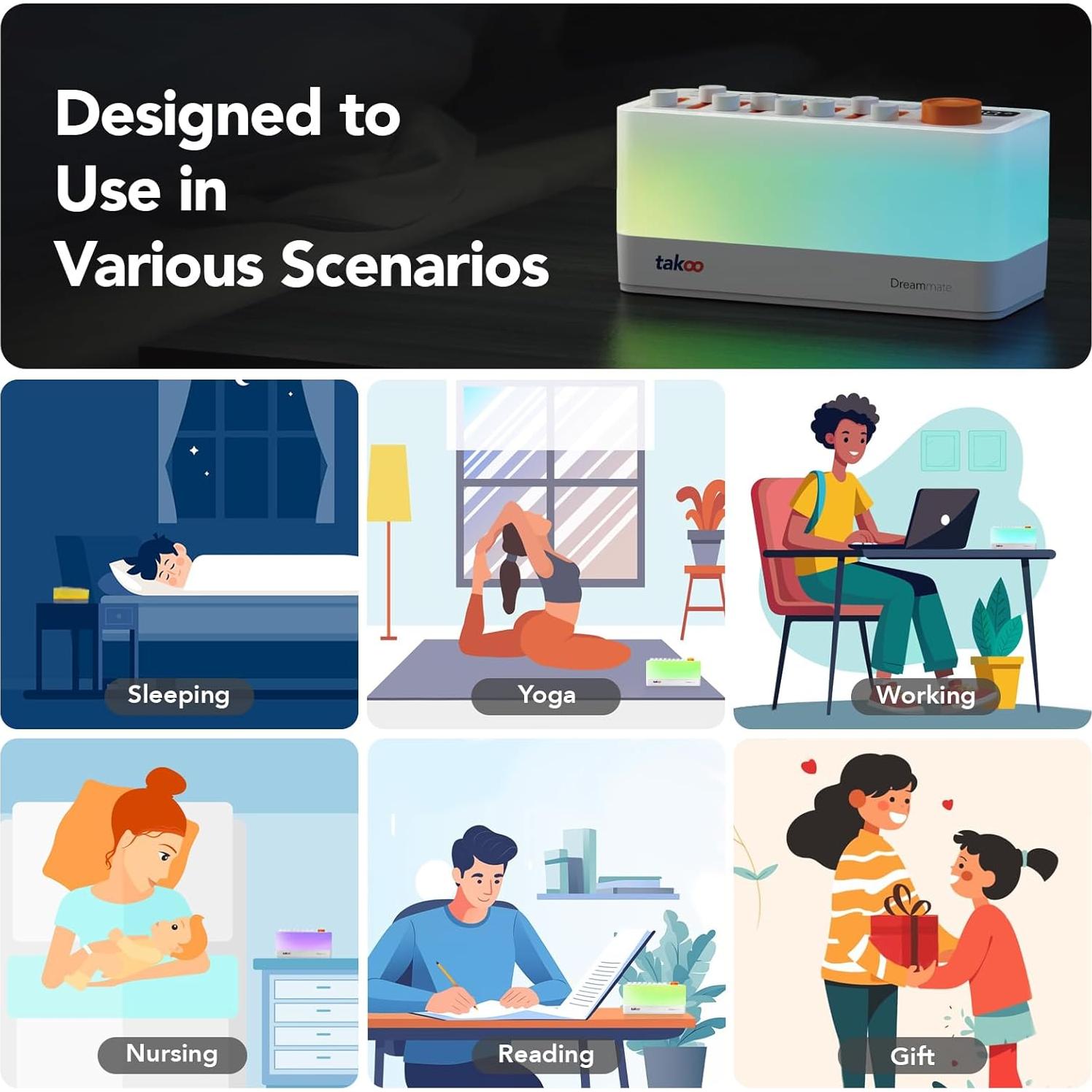 TAKOO Máquina de Sonido de Sueño 3-en-1 con Luz Nocturna