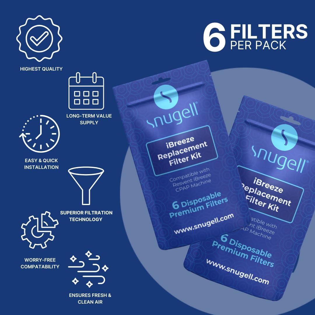 Filtros CPAP Snugell iBreeze - Paquete de 6 - Hechos en EE. UU.