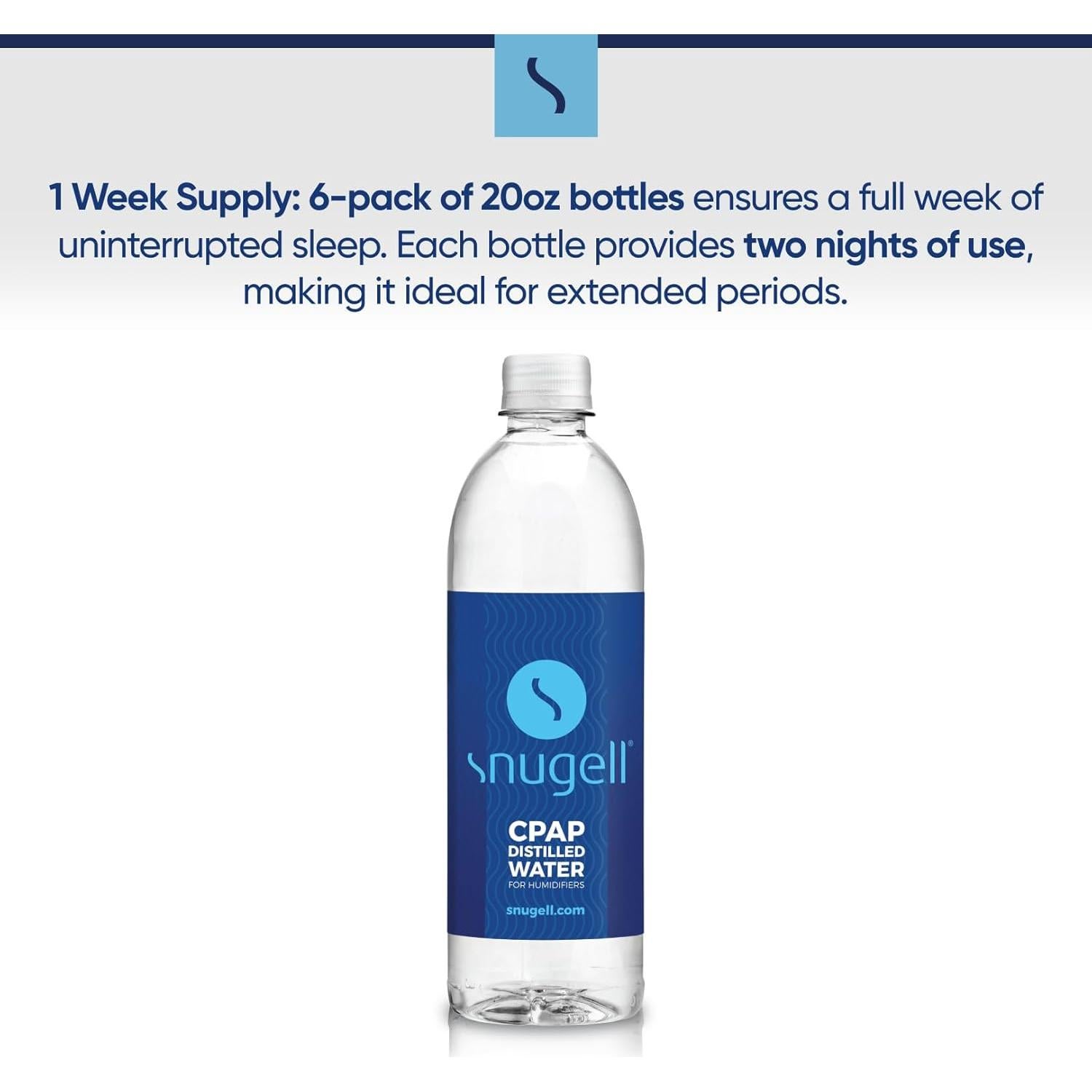 Agua Destilada Snugell para CPAP 20oz - Paquete de 6 Botellas