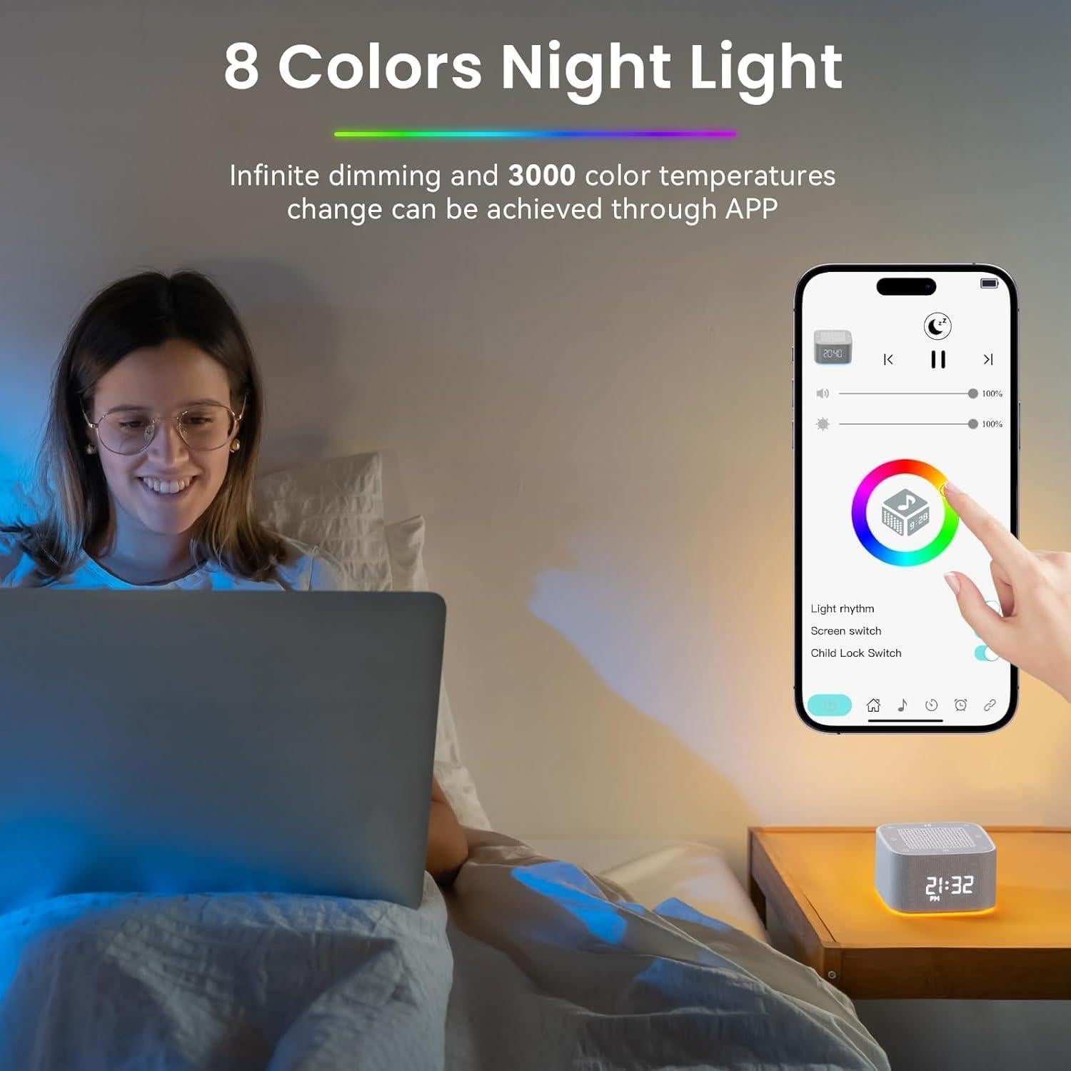 Máquina de Sonido Blanco PLJVOYK con Reloj Despertador y Bluetooth