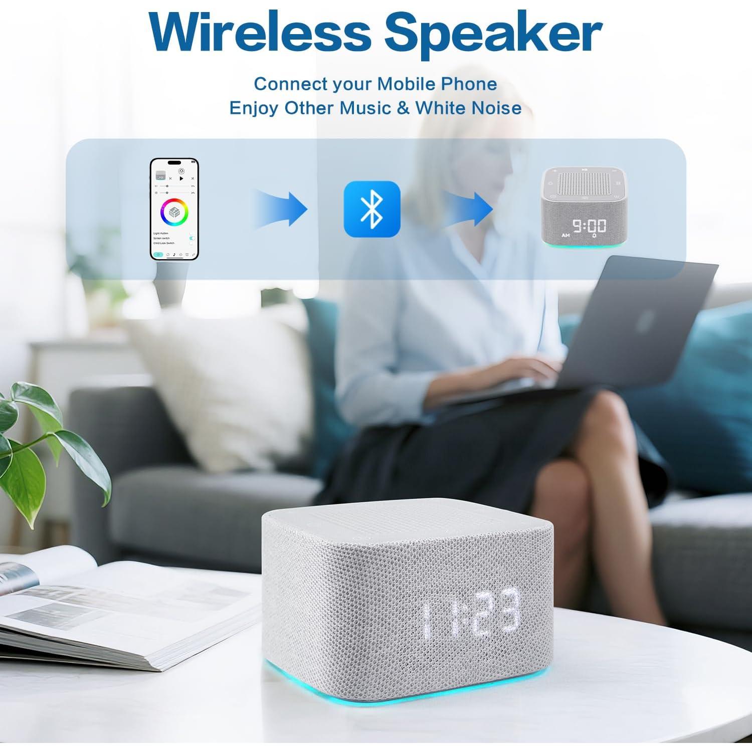 Máquina de Sonido Blanco PLJVOYK con Reloj Despertador y Bluetooth