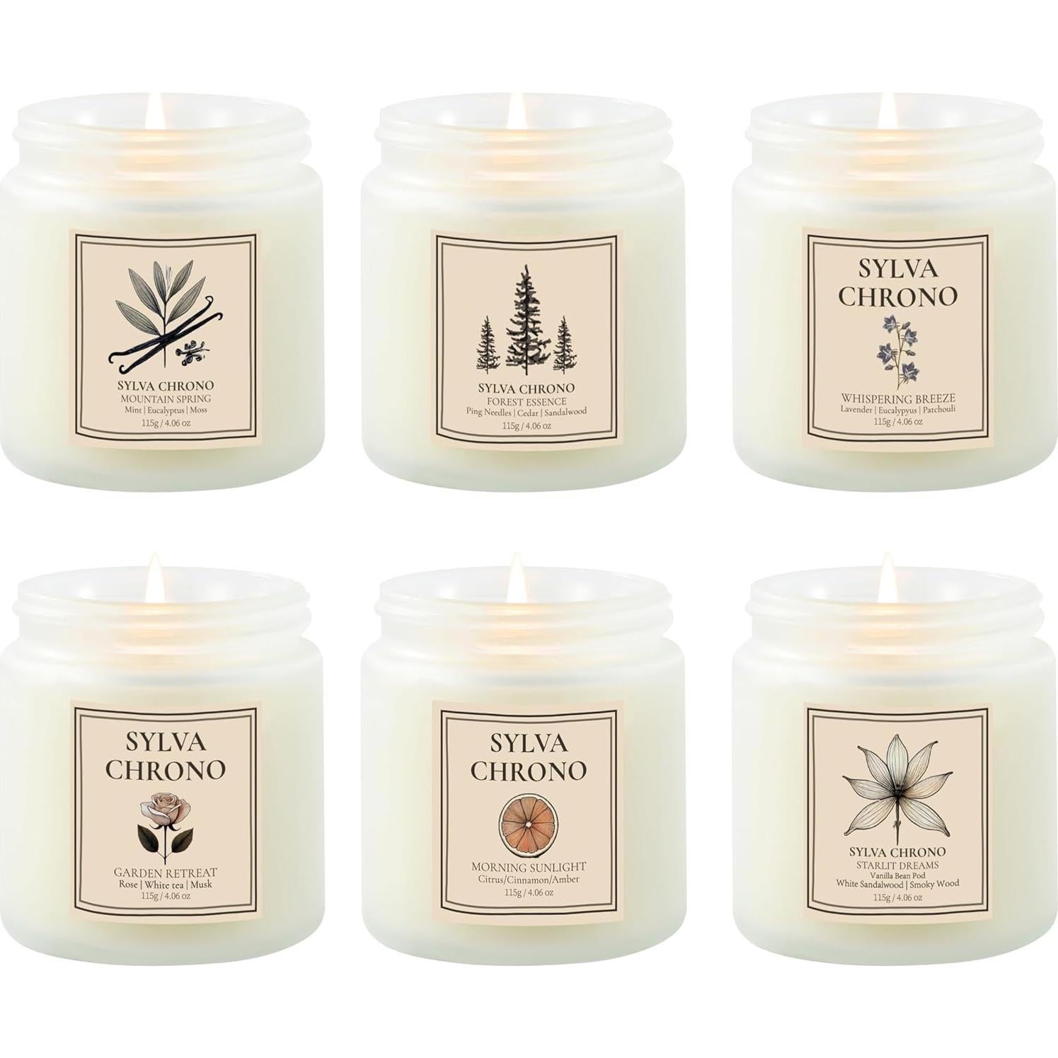 Juego de 6 Velas Aromáticas de Cera de Soja Sylva Chrono