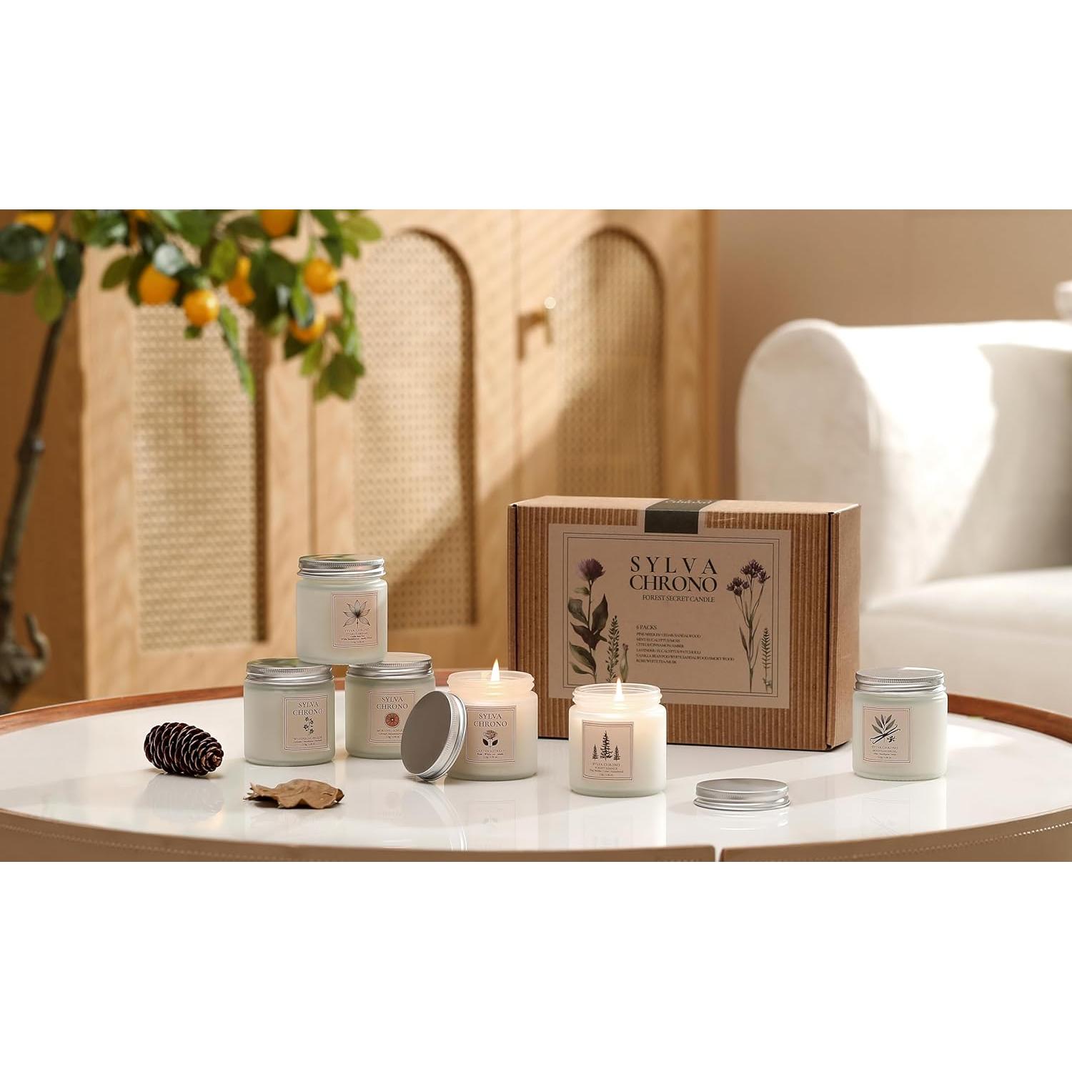 Juego de 6 Velas Aromáticas de Cera de Soja Sylva Chrono