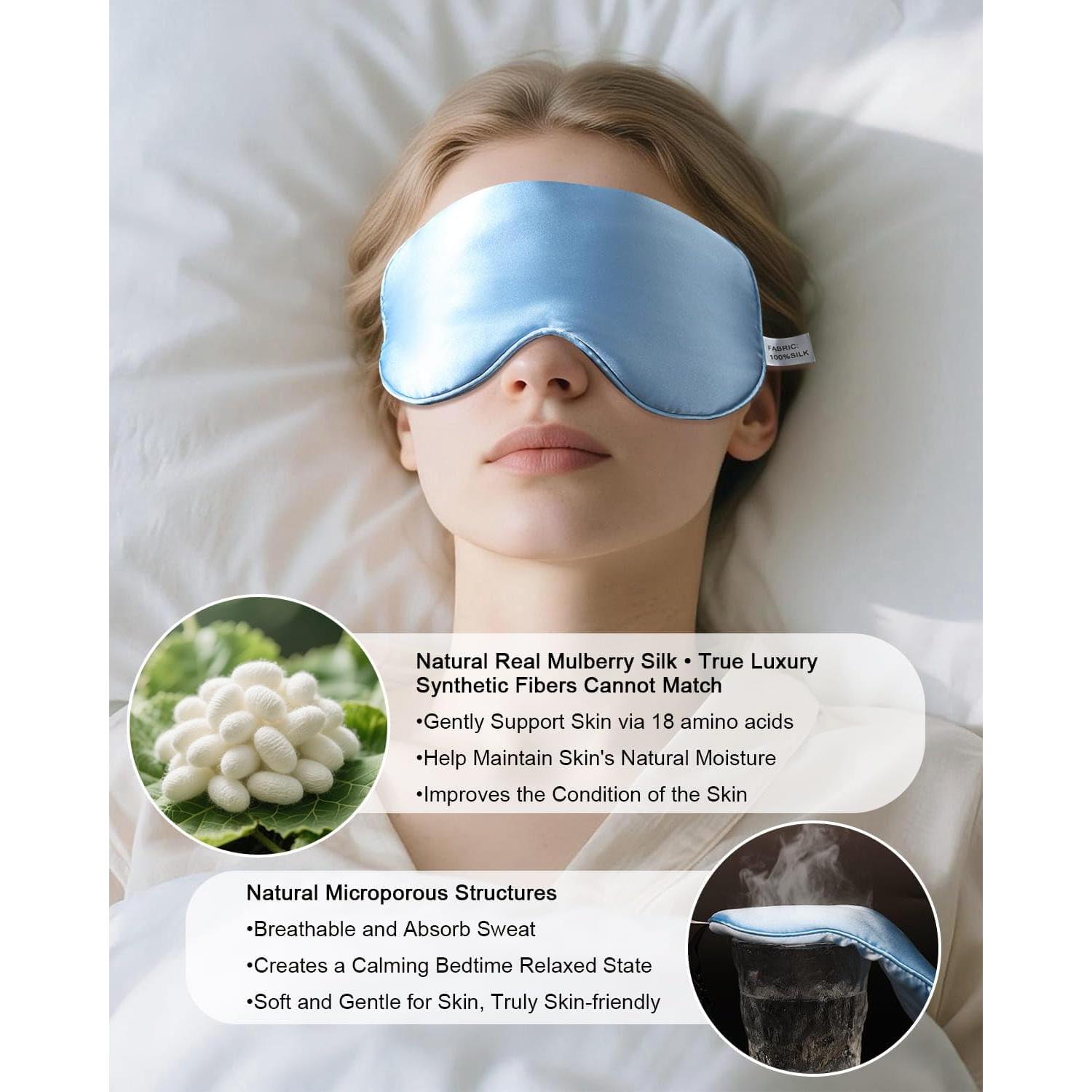 Máscara para dormir de seda de morera Barlixy 22 Momme Azul