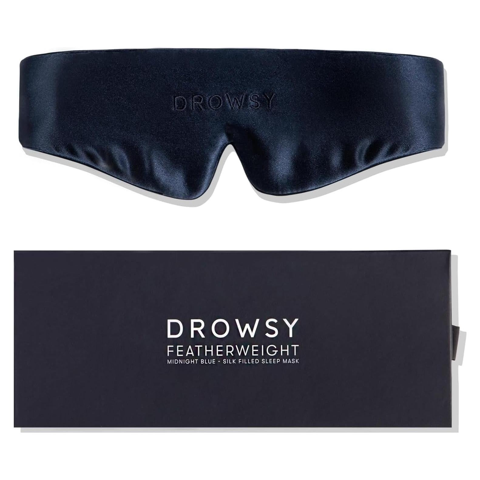 Máscara de Sueño de Seda Drowsy - Ajustable, 100% Seda de Morera, Azul