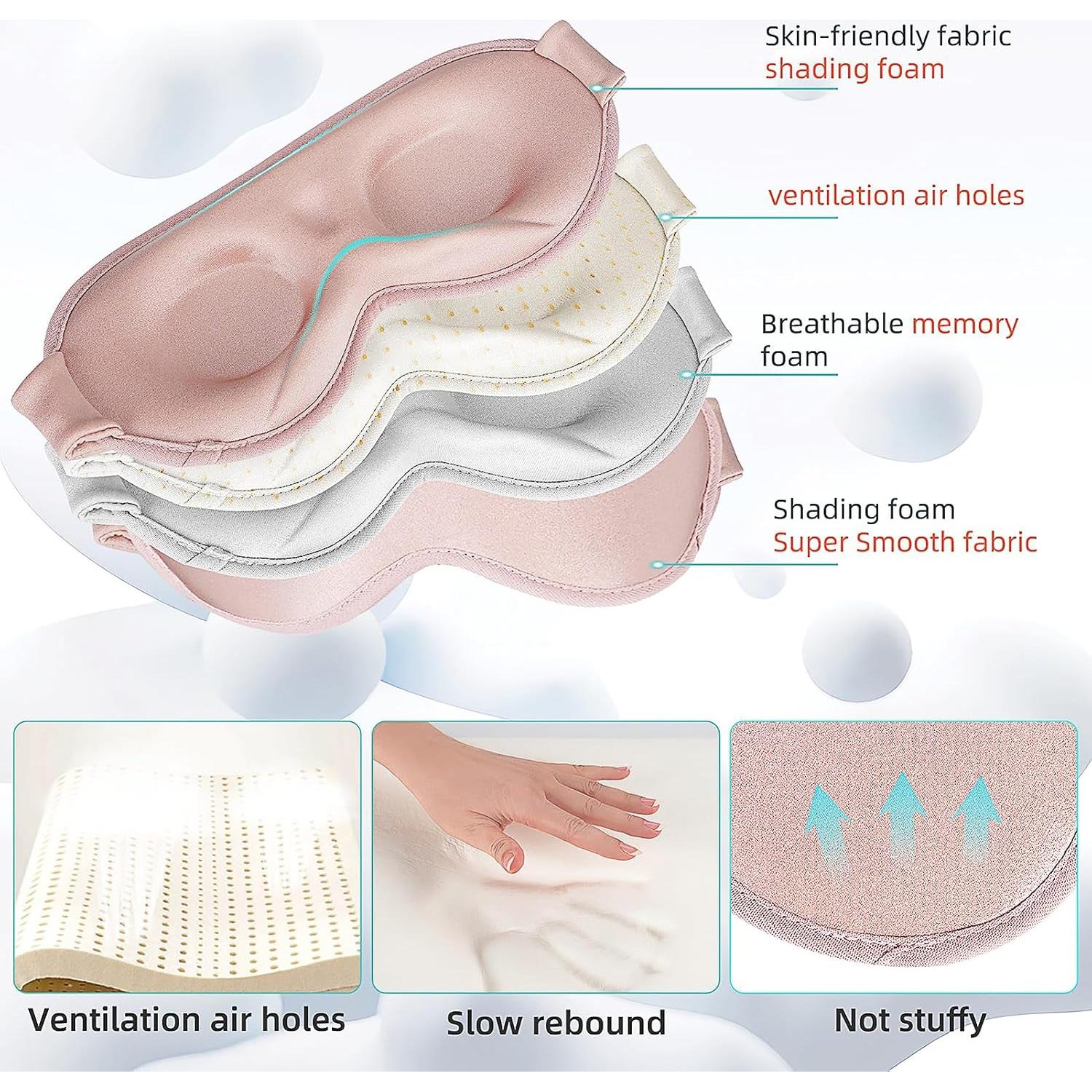 Mascarilla para Dormir 3D WellYoo Rosa, Bloqueo Total de Luz