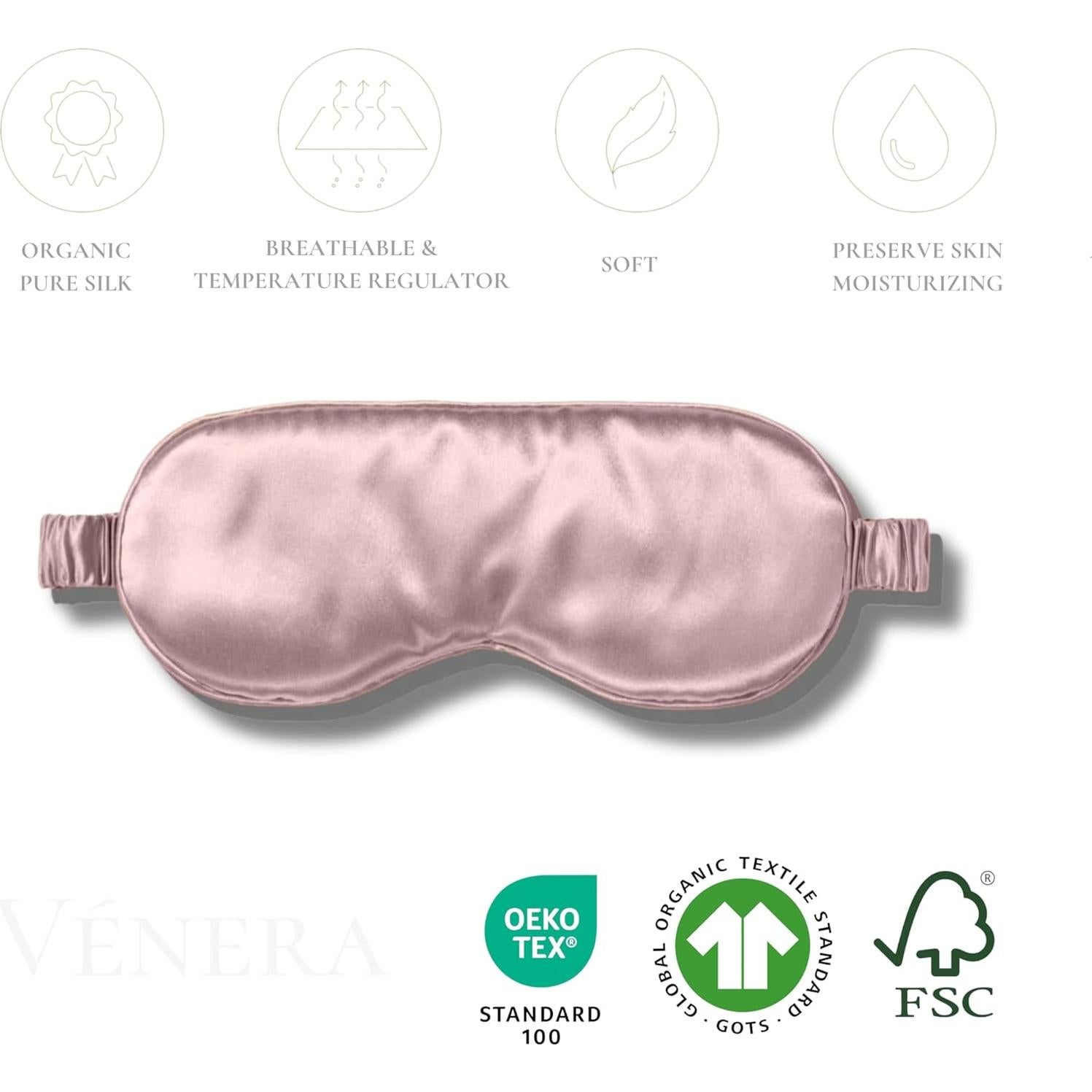 Máscara de Sueño de Seda Vénèra 100% Pura 22 Momme Rosa Claro