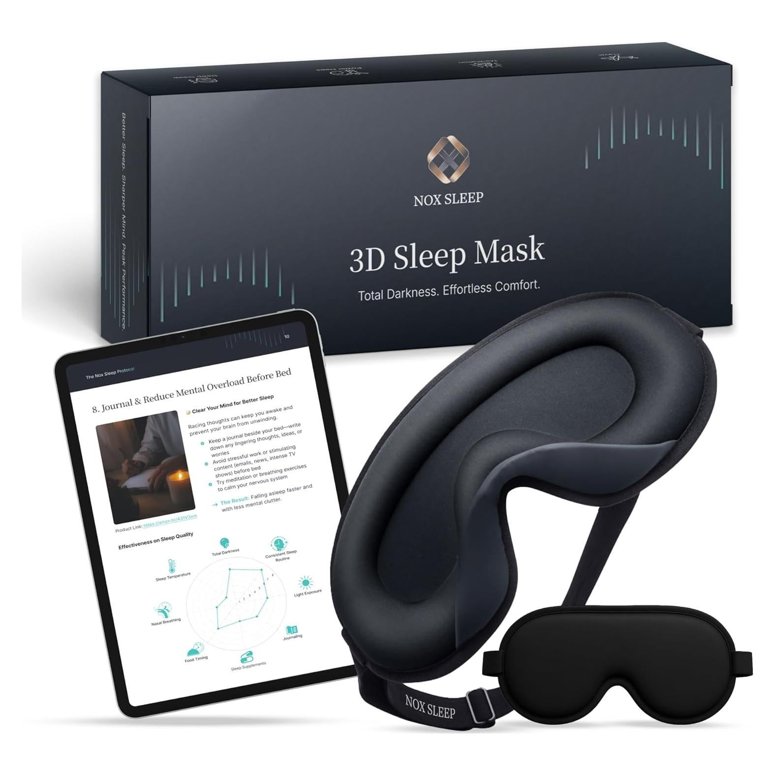 Máscara de Sueño 3D Nox Sleep Ajustable de Seda Fría - Negro