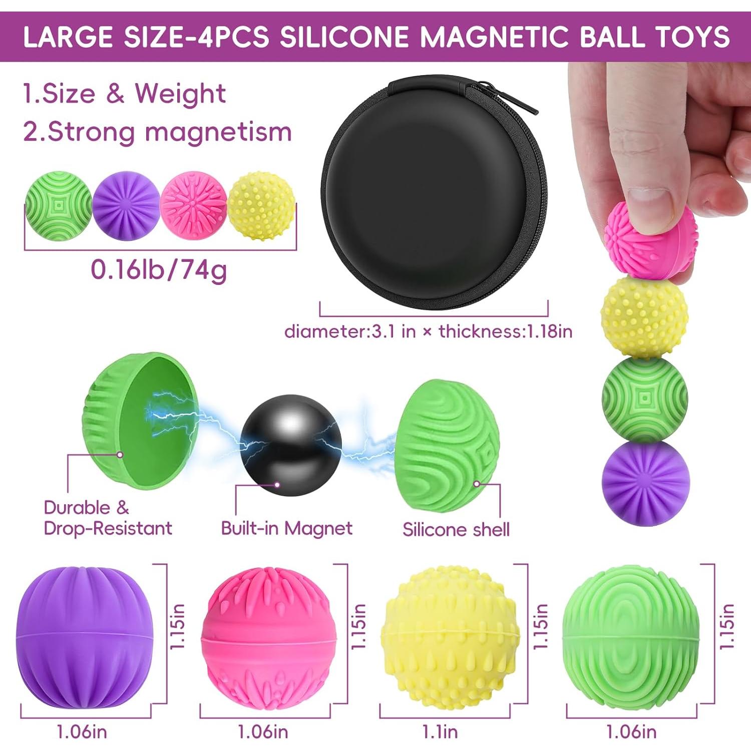 Paquete de 4 Bolas Magnéticas de Silicona Antiestrés 167g