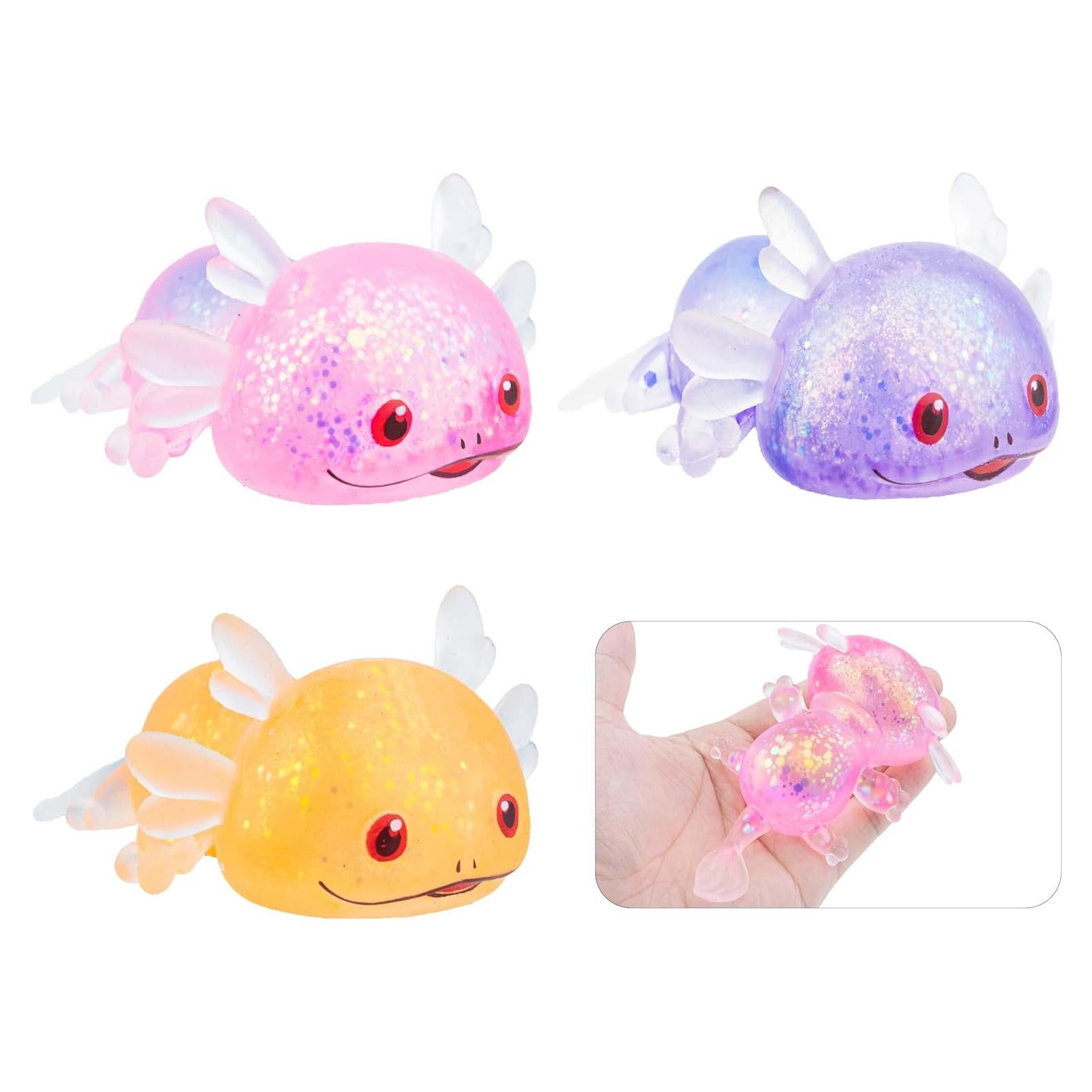 Set de 3 Juguetes Antiestrés Axolote Squishy Wazibo 6 cm